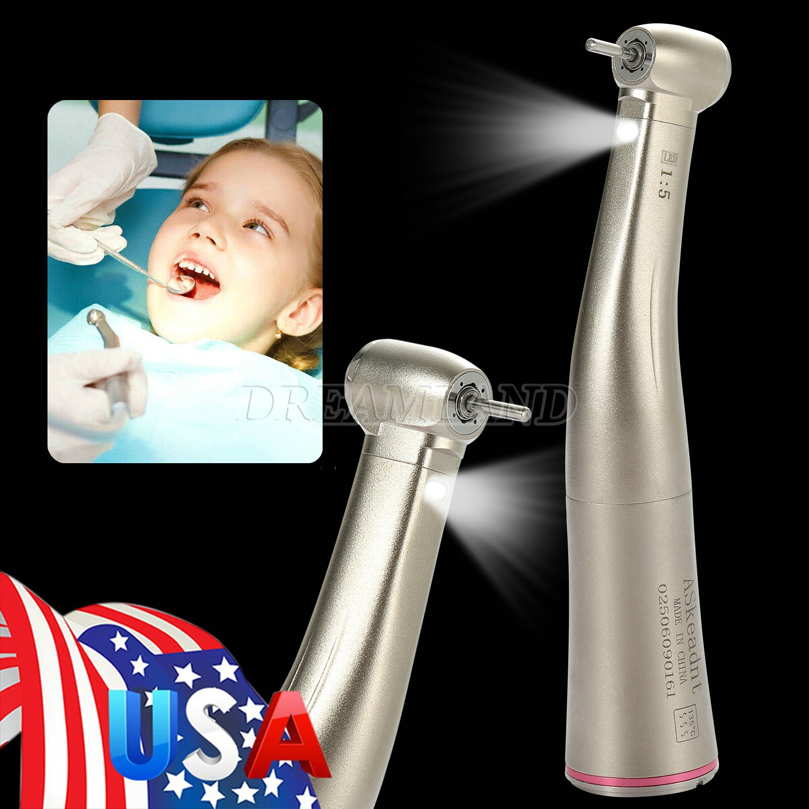 NSK Style LED Dental Electric Handpiece 1:5 Contra Angle Fiber Optic High Speed