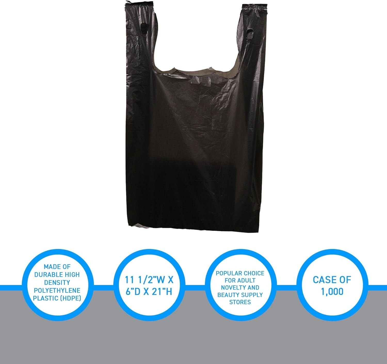 Grocery Bags 1000 Black Plastic Shopping Retail T Shirt 11 x 6 x 21″ Merchandise