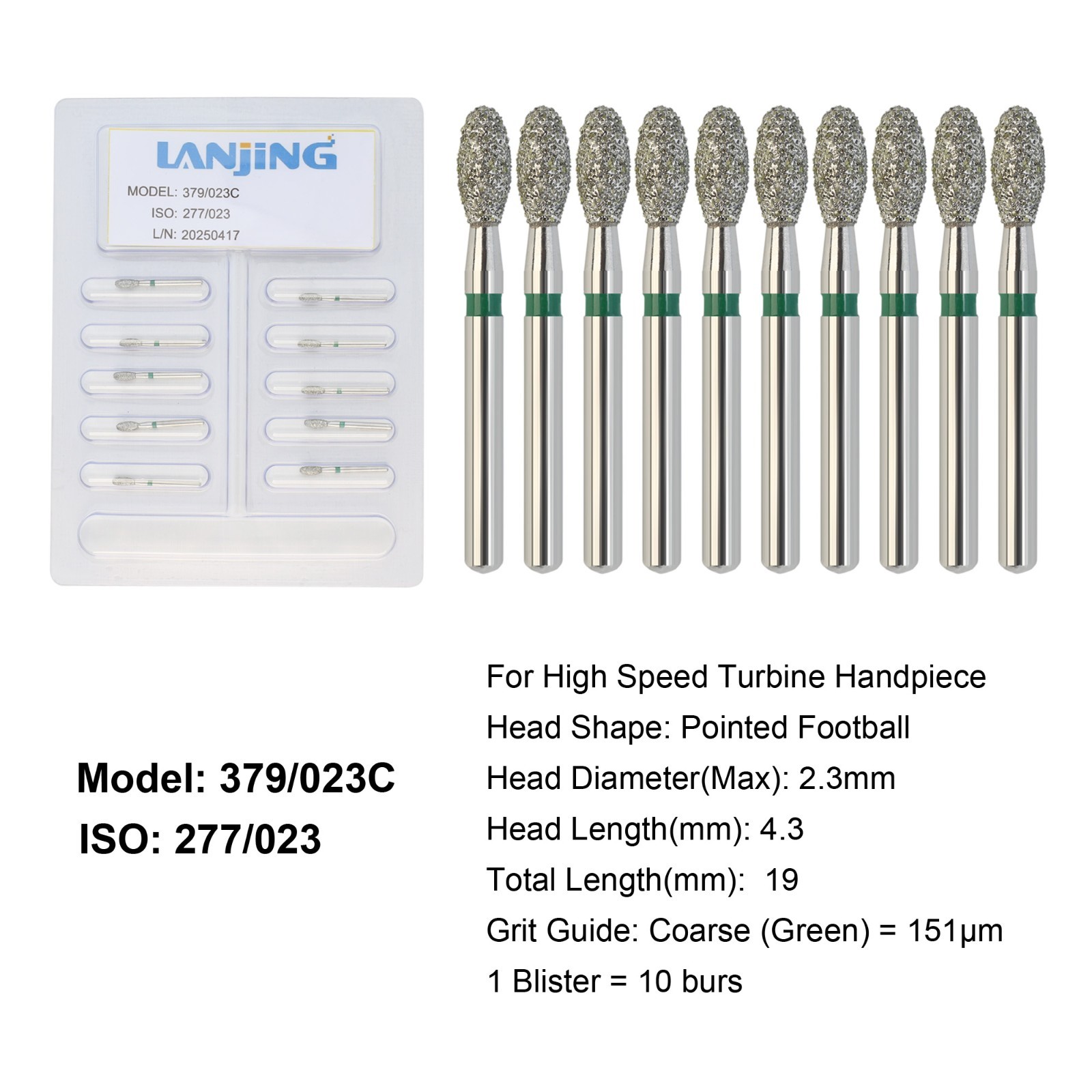 Dental Diamond Burs Football Round End Taper Coarse Fine FG High Speed 856 850