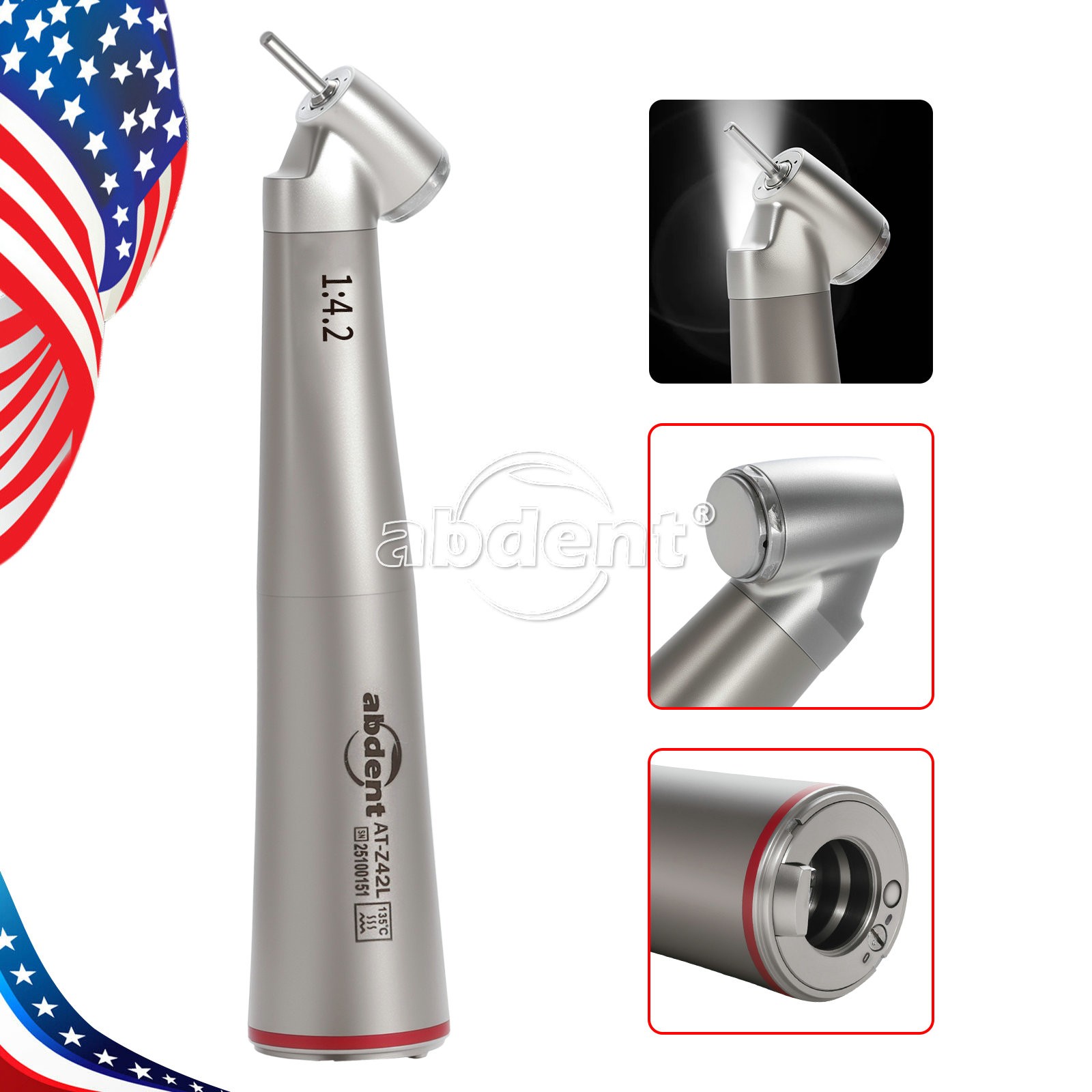 abdent 45° Electric Contra Angle LED Optic 1:4.2 Handpiece Quattro Spray