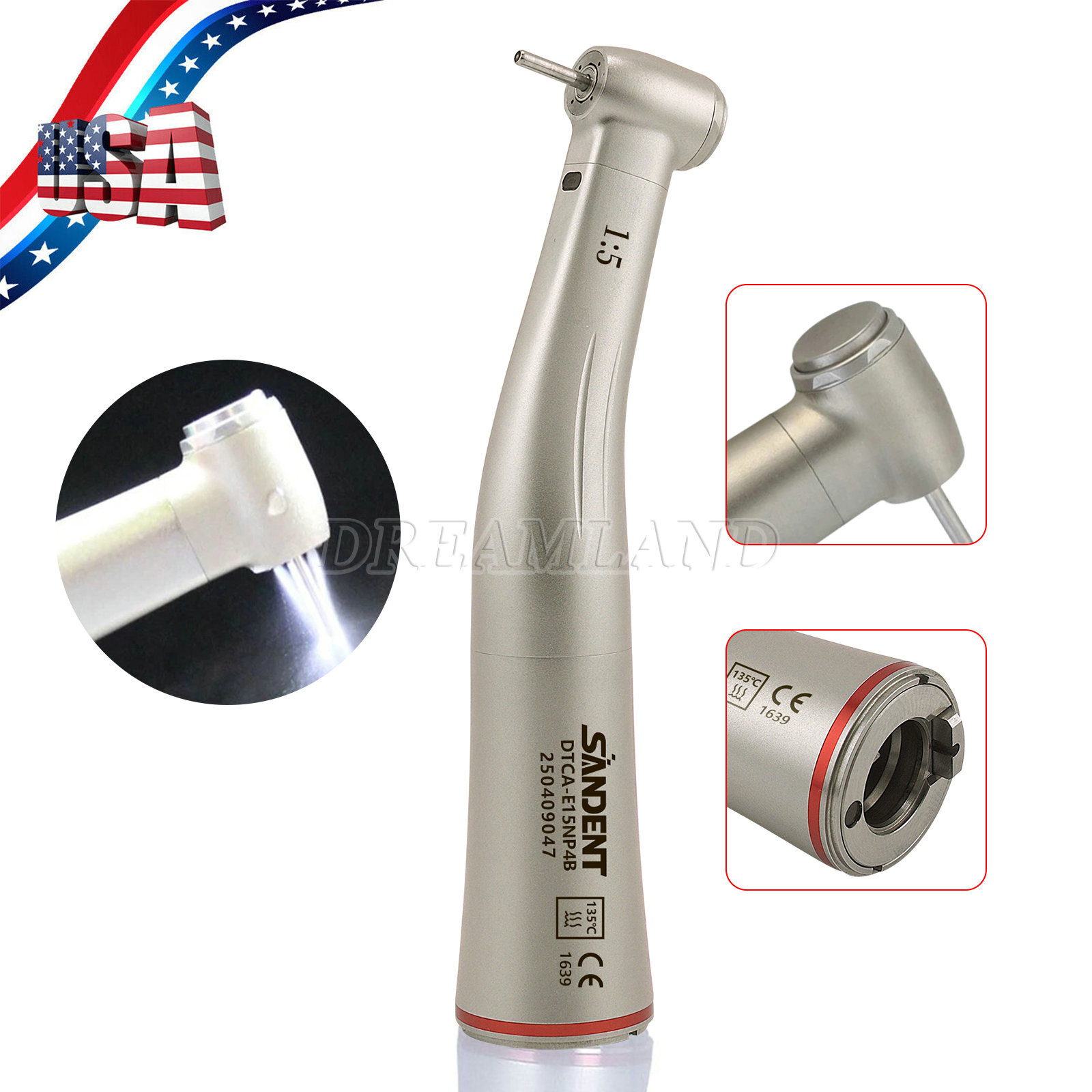 Dental 1:5 LED Fiber Optic Contra Angle Handpiece 4 Sprays Fit NSK Ti-MAX X95L