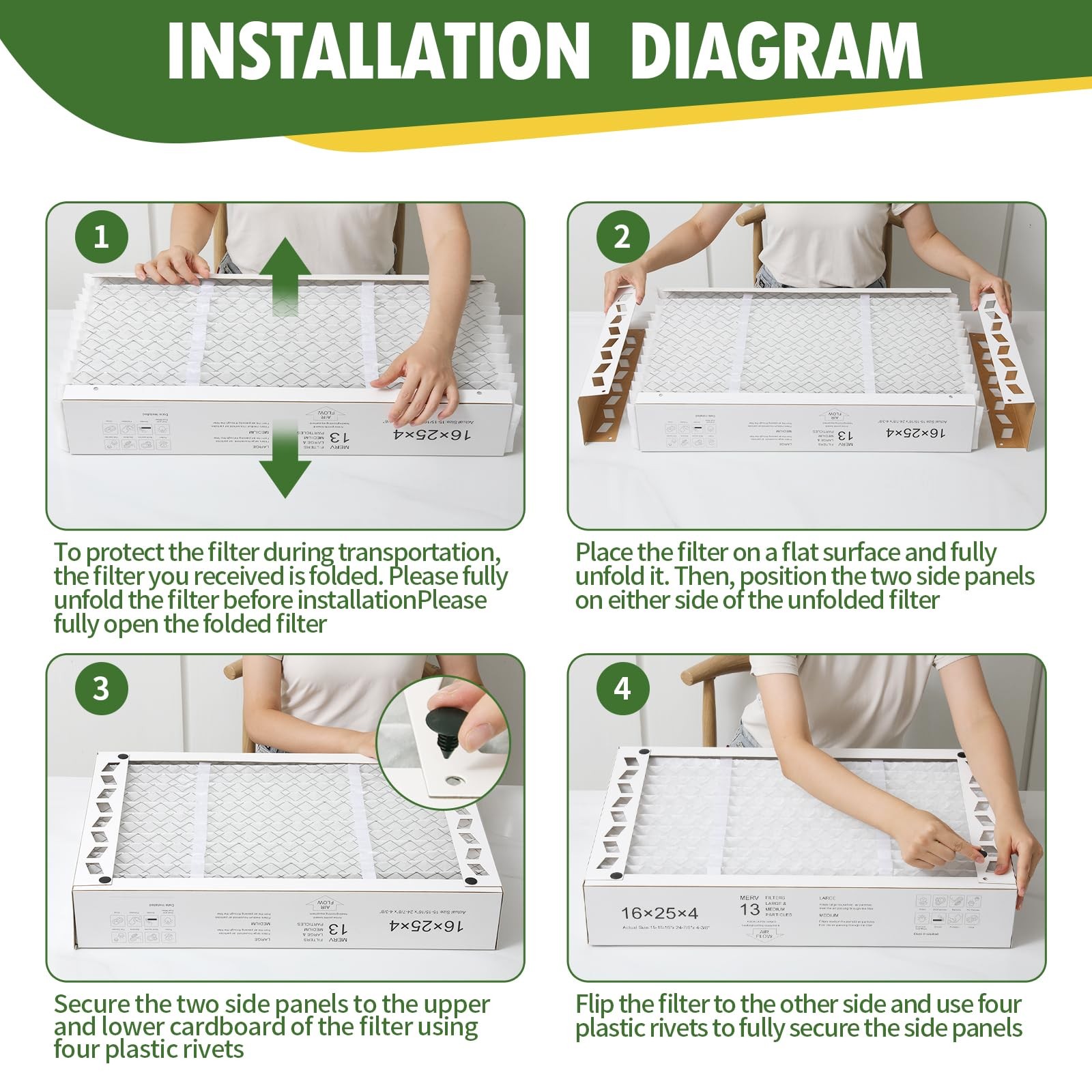 DerBlue 2PACK 16x25x4 MERV 13 Furnace Filter Replacement Compatible with…