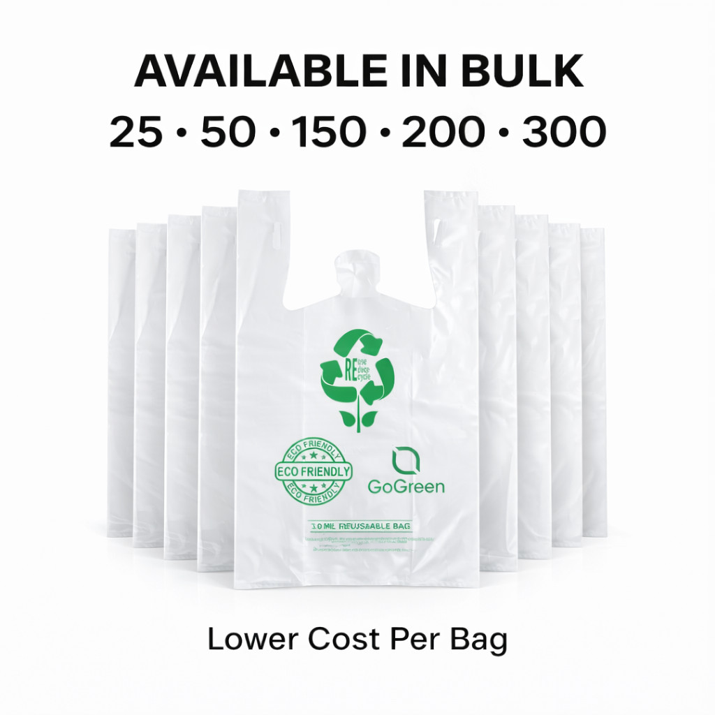 Clear Plastic T-Shirt Grocery Bags 3 Mil Heavy Duty Reusable 1/6 21×6.5×11.5