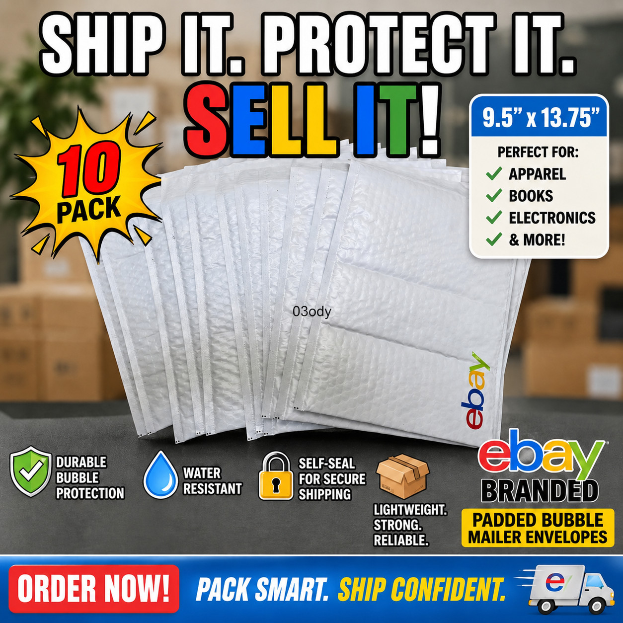 9.5” x 13.75” Ebay Branded Padded Bubble Mailer Envelope 10 PACK !