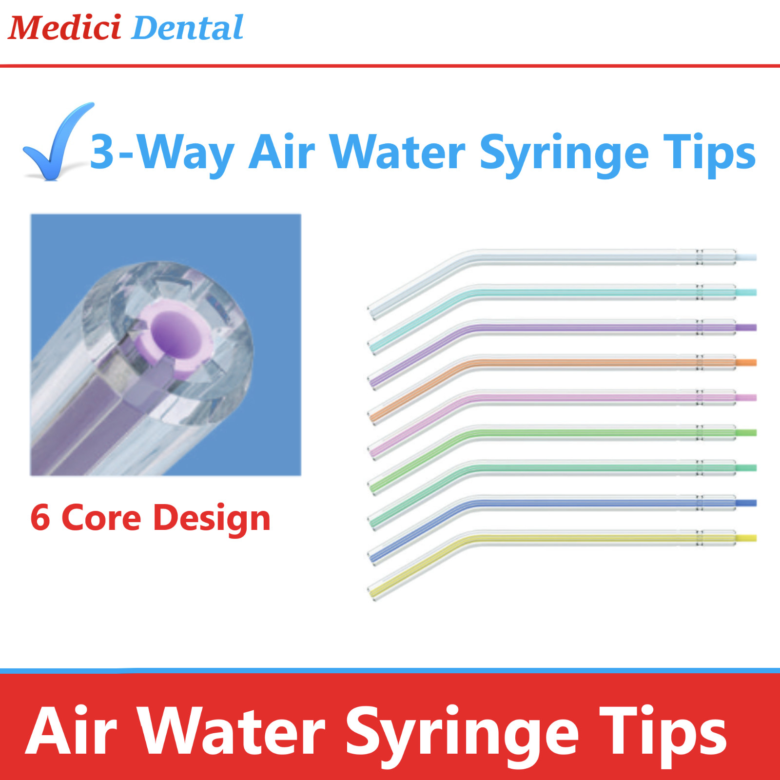 Dental 3-Way Air Water Syringe Disposable Spray Tips Triple Nozzles Upto 500/Bx