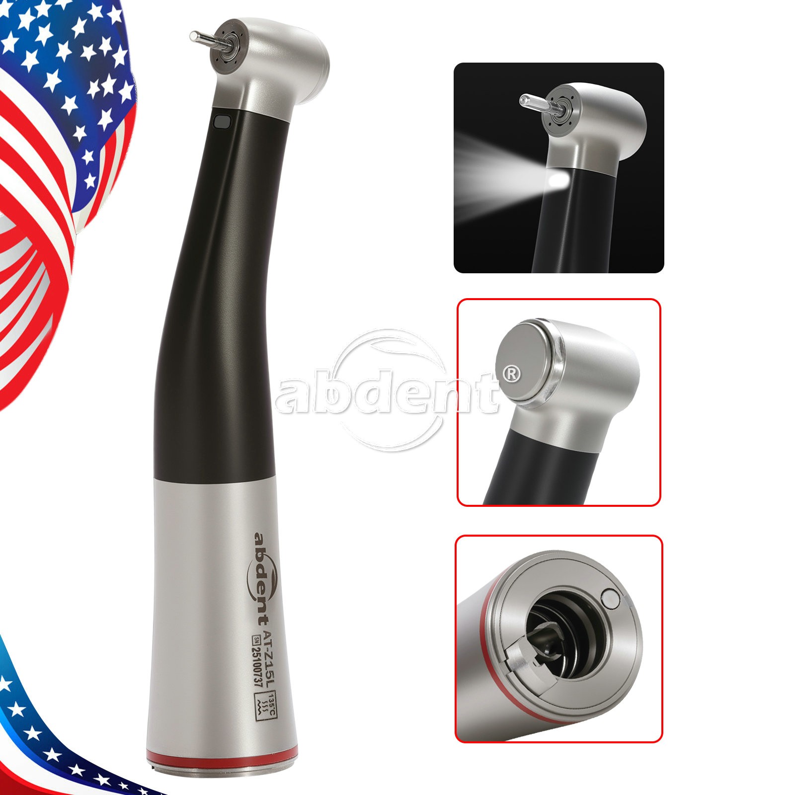 Dental 1:5 Increasing High Speed Fiber Optic LED Contra Angle Handpiece abdent