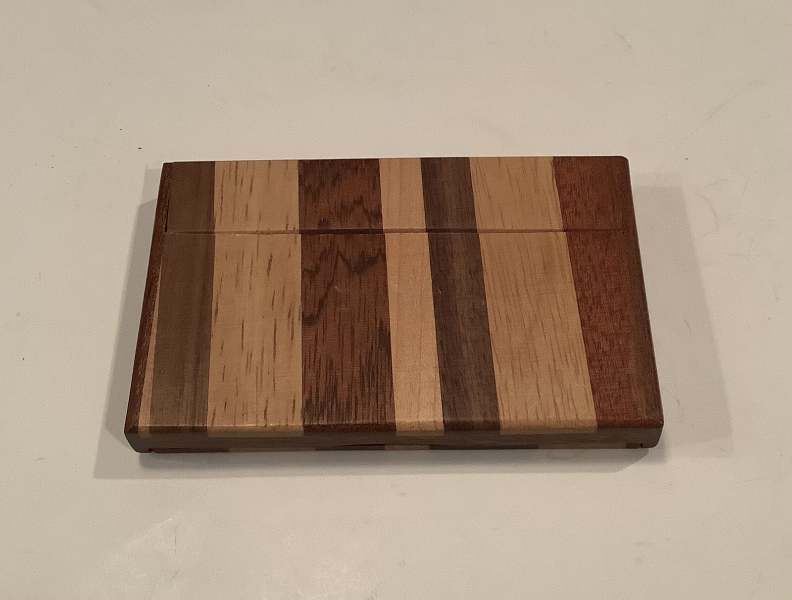 MIXED WOOD BUSINESS CARD HOLDER THAT SAYS ALOHA