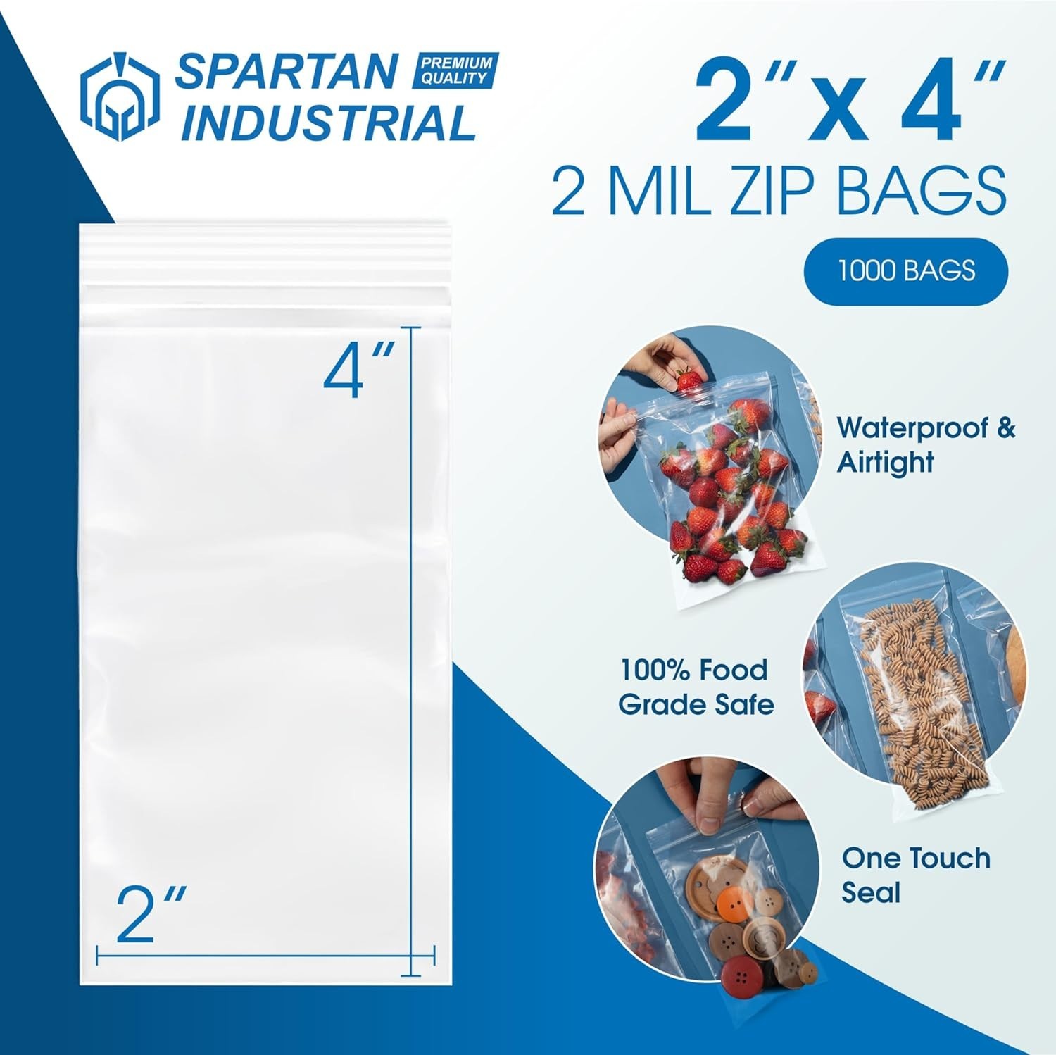 Clear Reclosable Zip Plastic Bags 2″ x 4″ 1000 Count for Packing and Storage