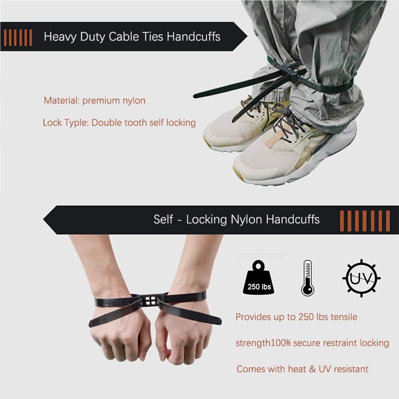 20PCS zipper tie disposable double police lock cuff elastic nylon bundle