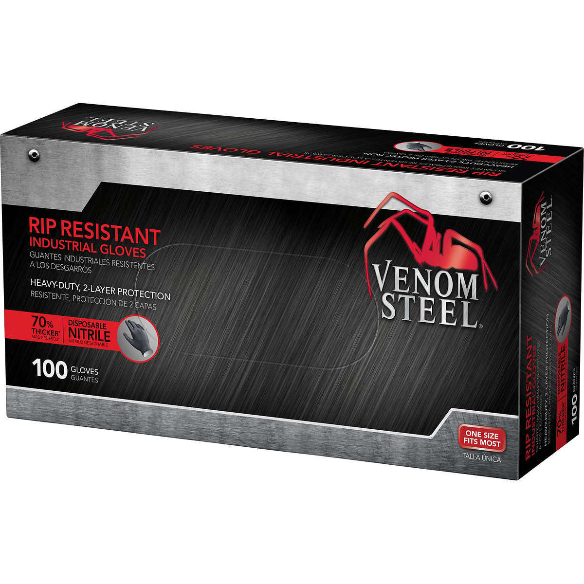 VENOM STEEL Rip Resistant Nitrile Industrial Gloves – One Size Fits Most – 100ct