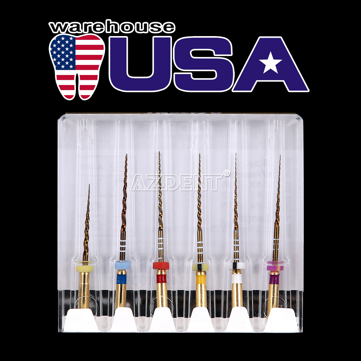 AZDENT Dental Endodontic Gold Taper NITI Rotary Files Engine Use 25mm 6PCS/Packs