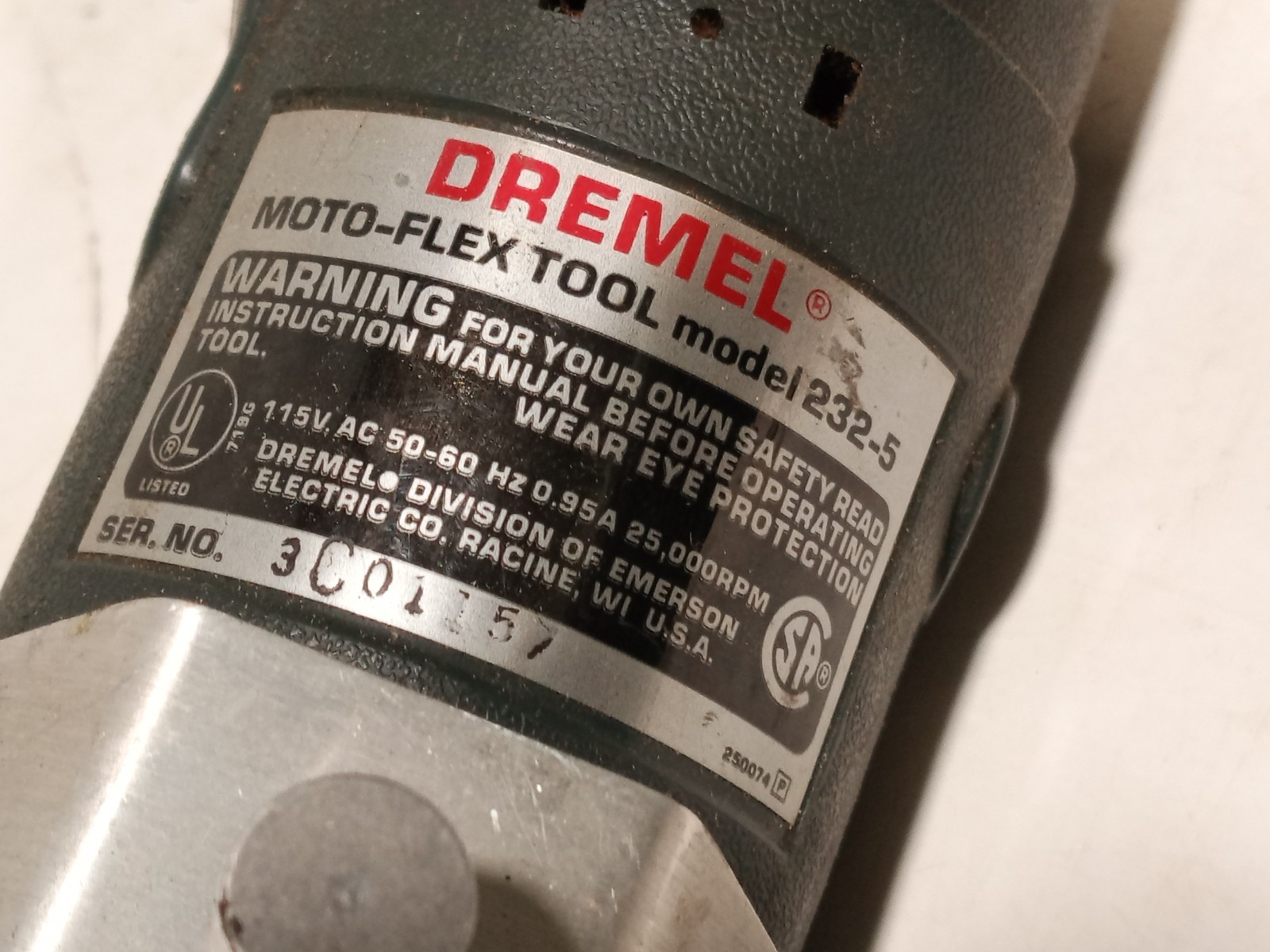 Dremel 232-5 Moto-Flex Rotary Power Tool, 115VAC, 50-60Hz, 0.95A, 25,000RPM
