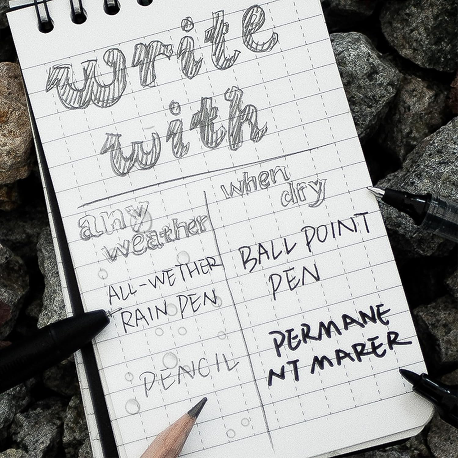 3″ X 5″ Waterproof Notebook Cover Pocket with Pen, Write in the Rain Notebook –