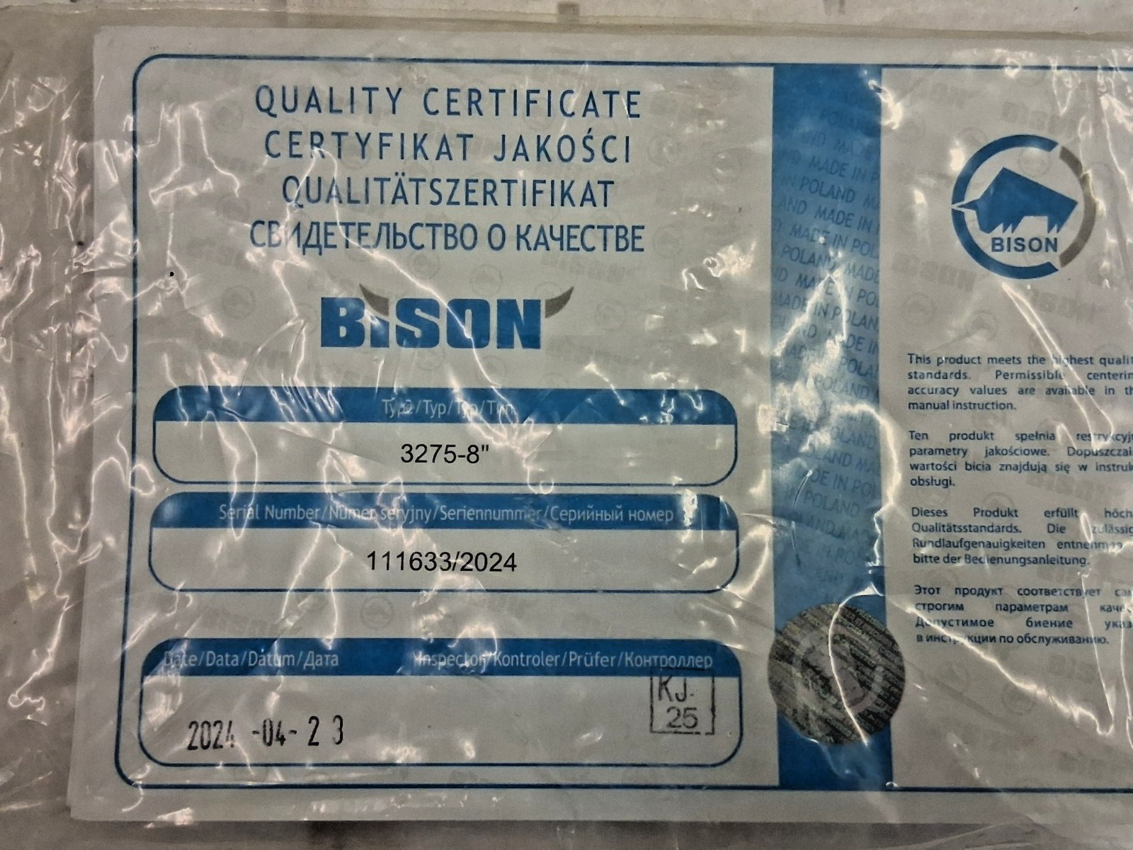 Bison 8” 3 Jaw Lathe Chuck 7-804-0841