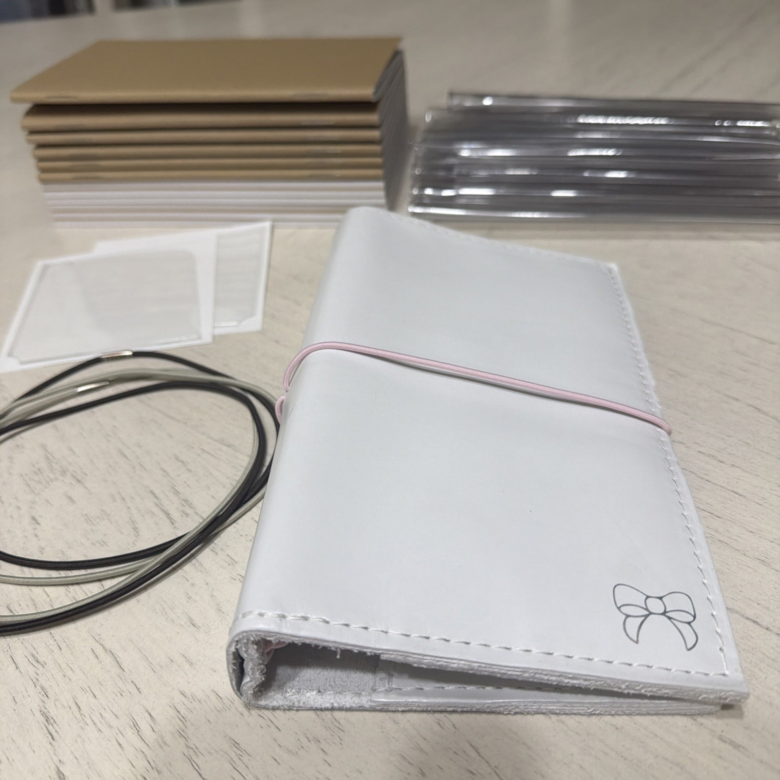 New Foxy Fix Leather White Pink Travelers Notebook Inserts Mystery Gifts 4.5 x 7