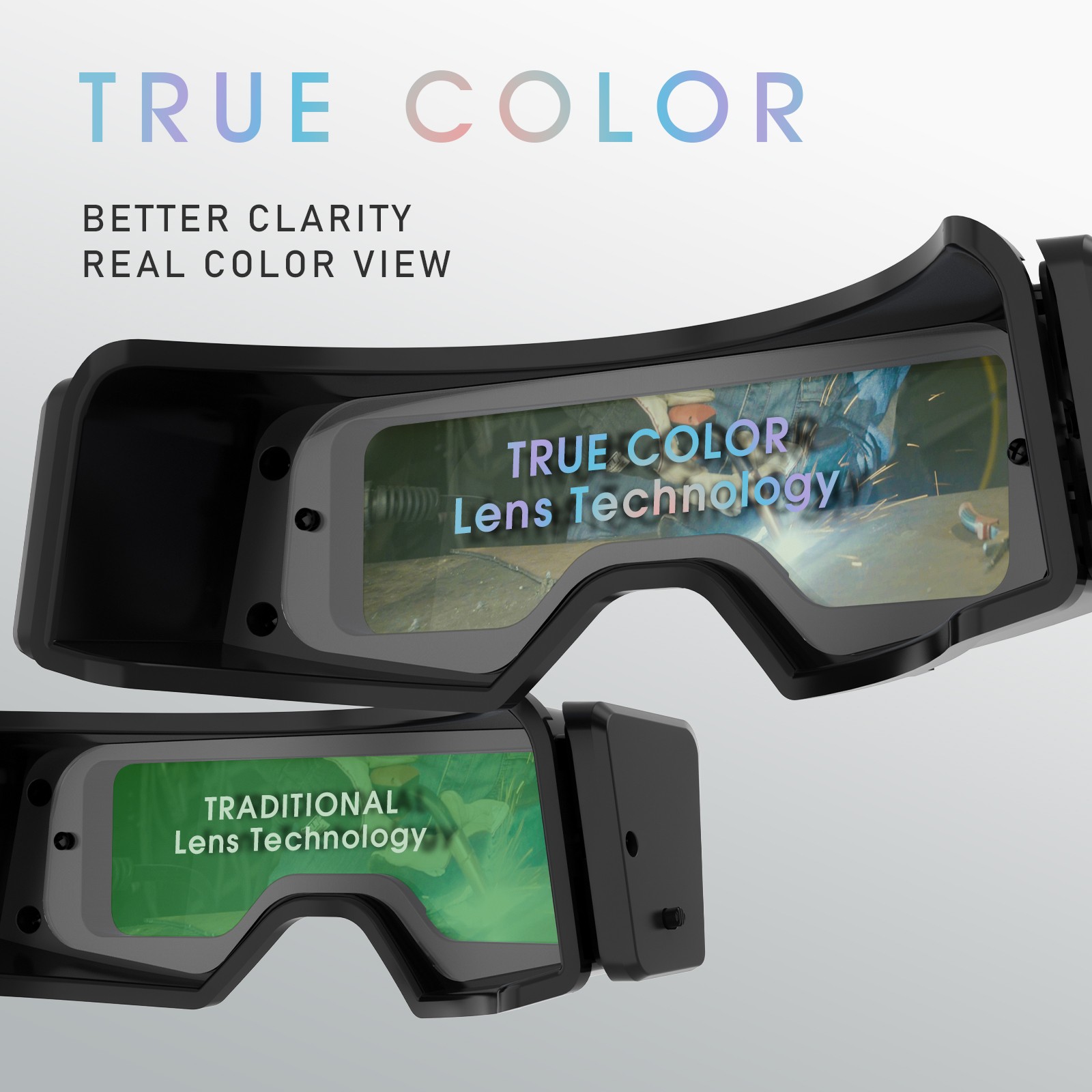 True Color Auto Darkening Welding Goggles/ Glasses with Shade Range 4/5-9/9-13