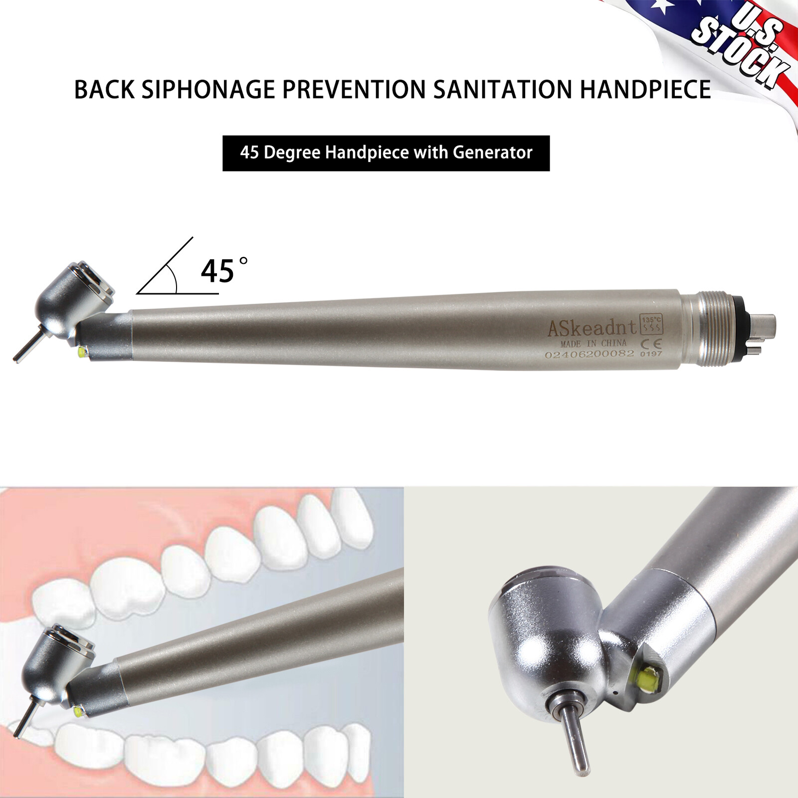 NSK Style Dental Surgical Handpiece 45 Degree High Speed 4 H E-generator LED sa
