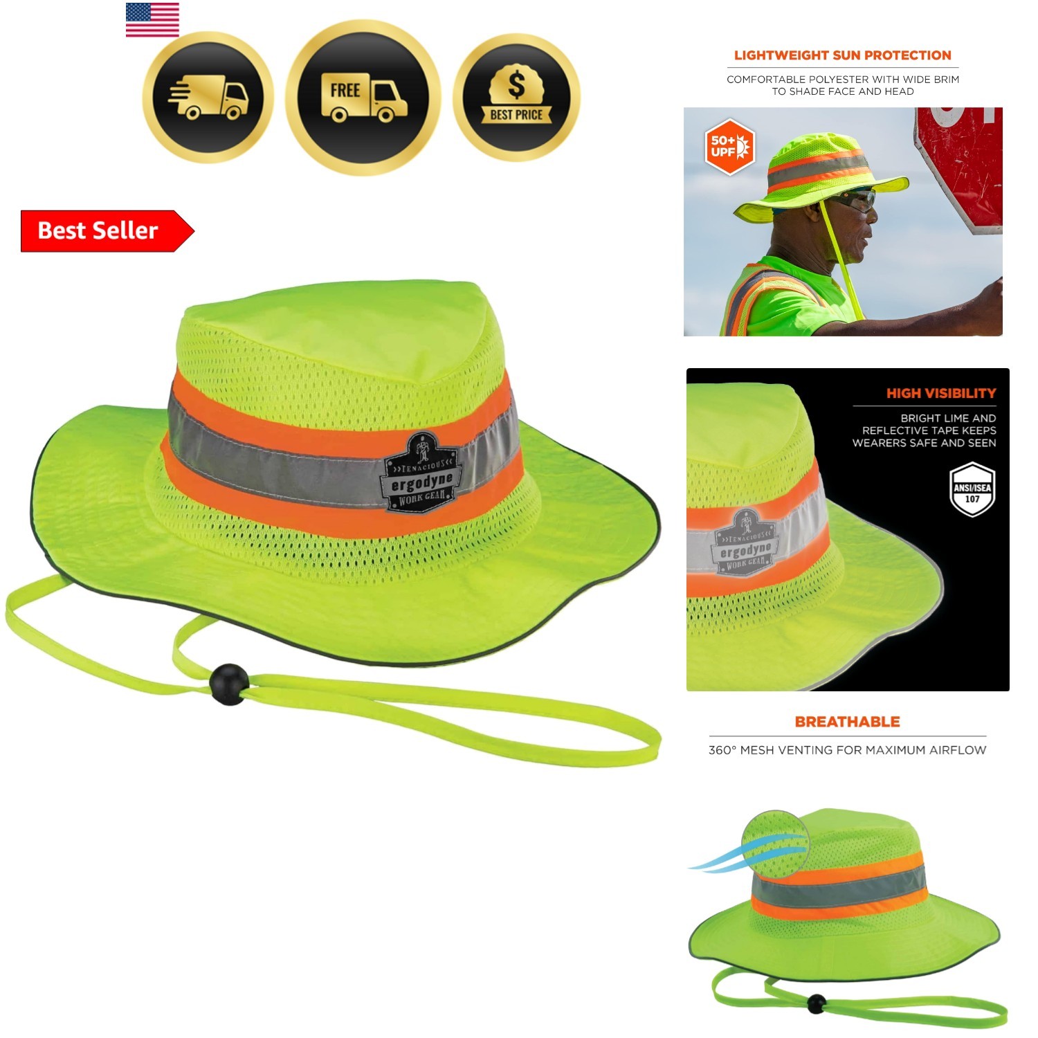 unisex adult Hi-vis Ranger Sun Hat, Lime, XX-Large-3X-Large , Factory