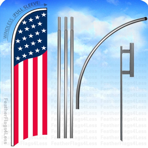 USA US STARS STRIPES – Windless Swooper Flag KIT Feather Banner Sign 15′ Set -b1