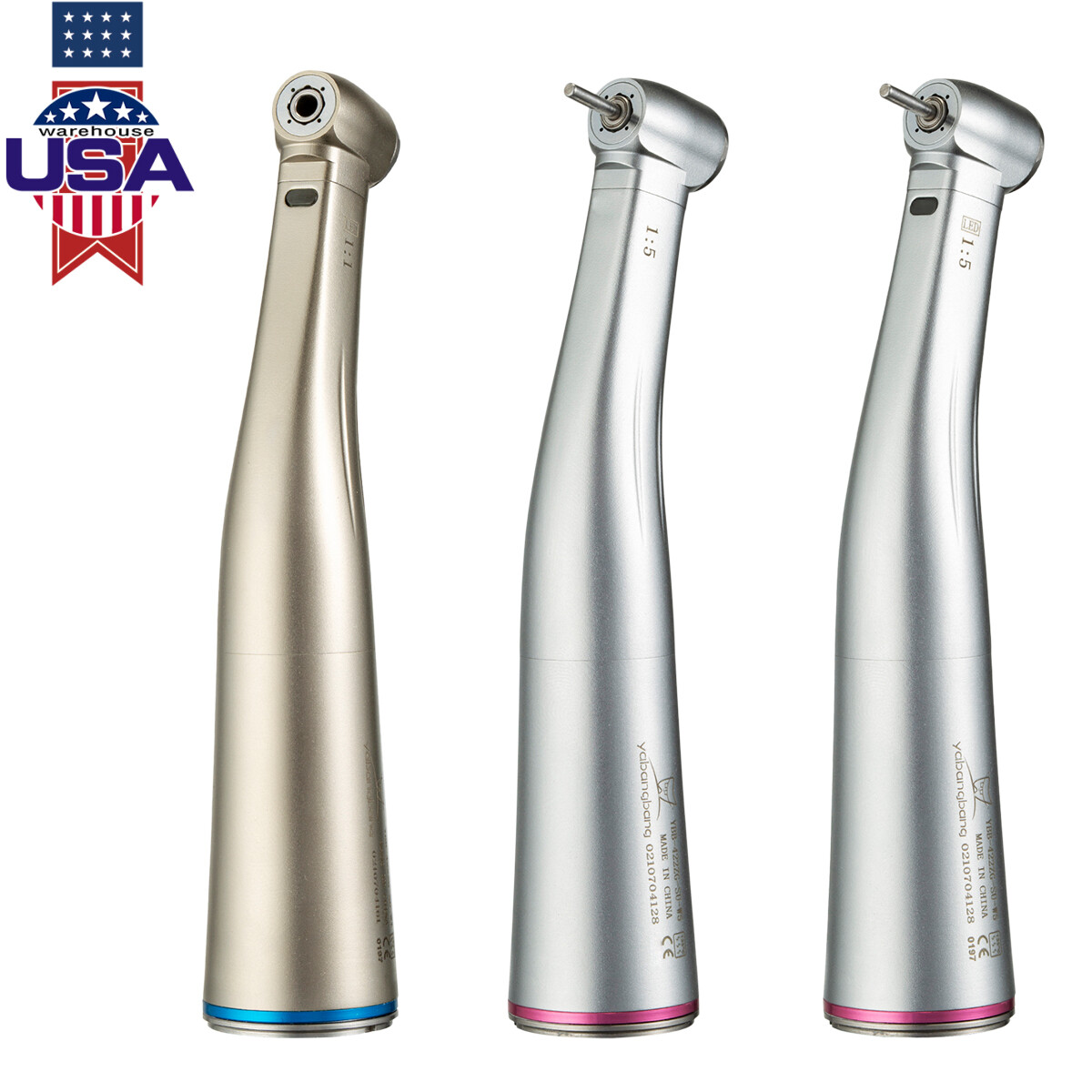 YBB Dental Electric Contra Angle Handpiece 1:1 1:5 45° Surgical Fiber Optic LED