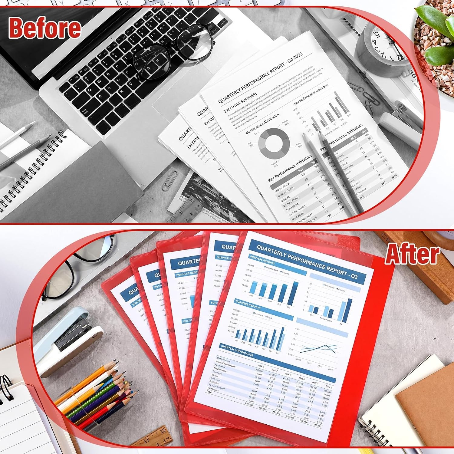 25 Pack Heavy Duty Vinyl Plastic Folders with Clear Front Pocket File Jackets,