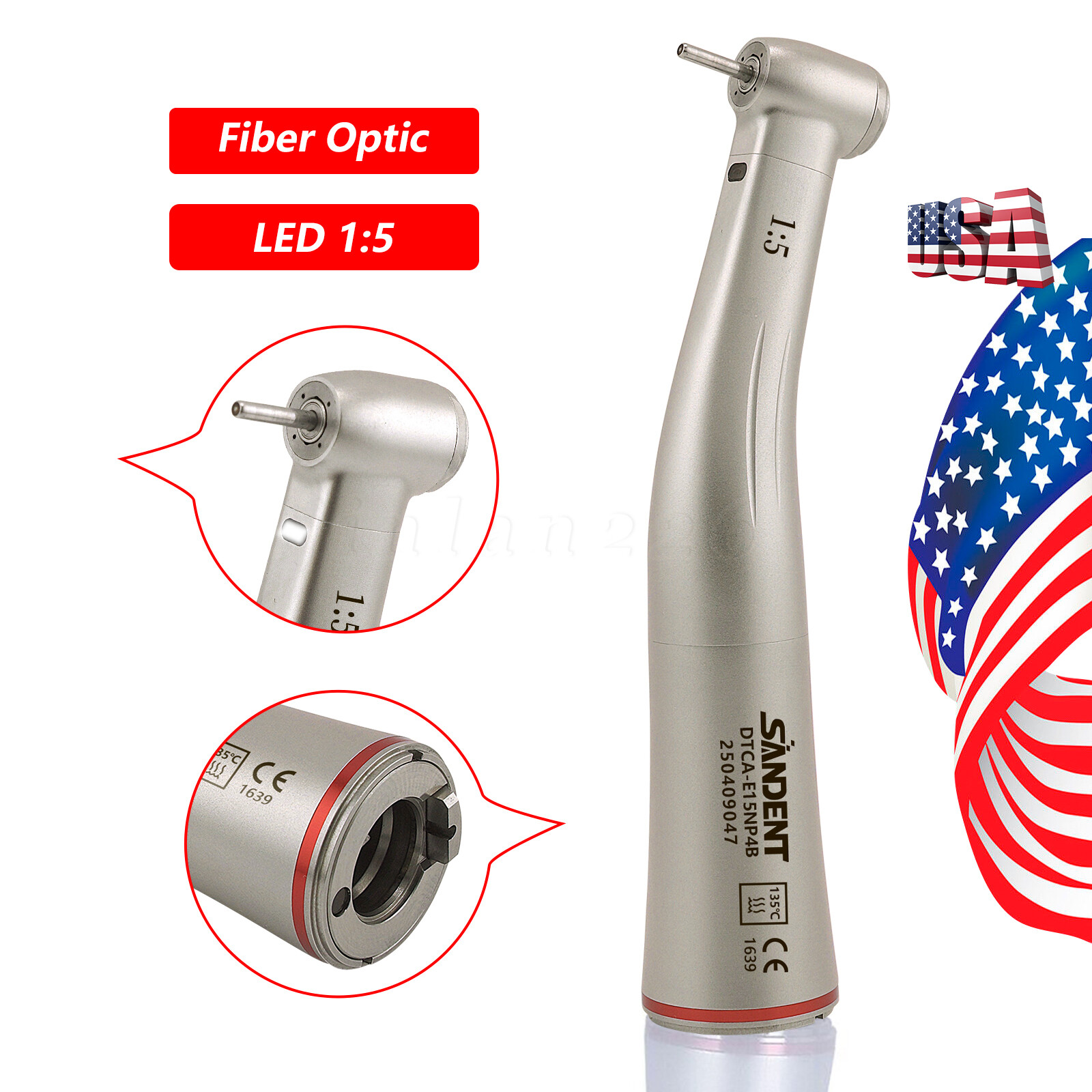 Dental 1:5 LED Fiber Optic Contra Angle Handpiece 4 Sprays Fit NSK Ti-MAX X95L