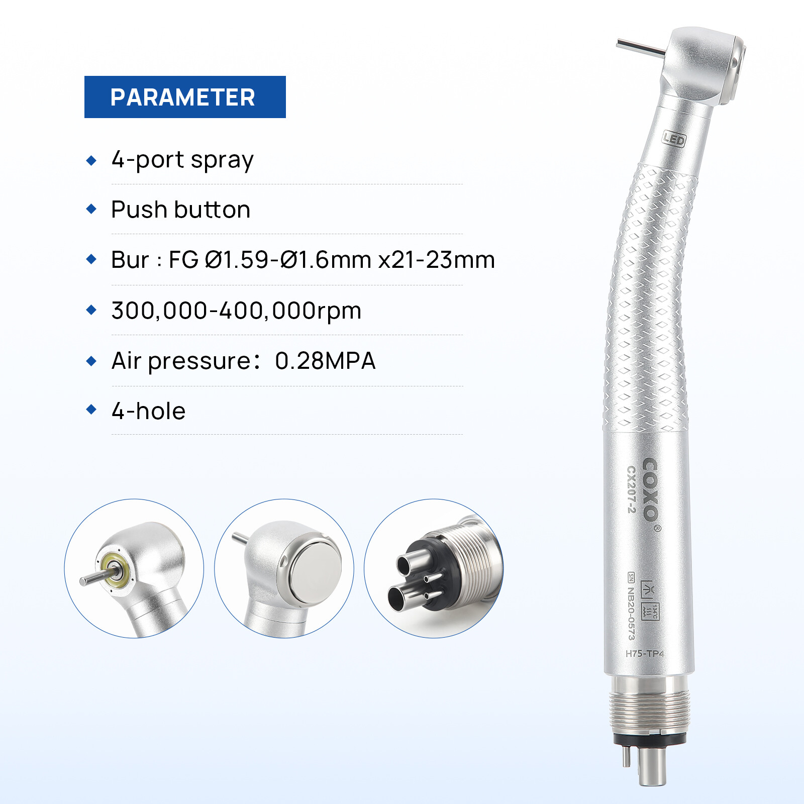 COXO Dental LED Handpiece CX207-2 High-Speed Air Turbine 4 Holes Handpiece