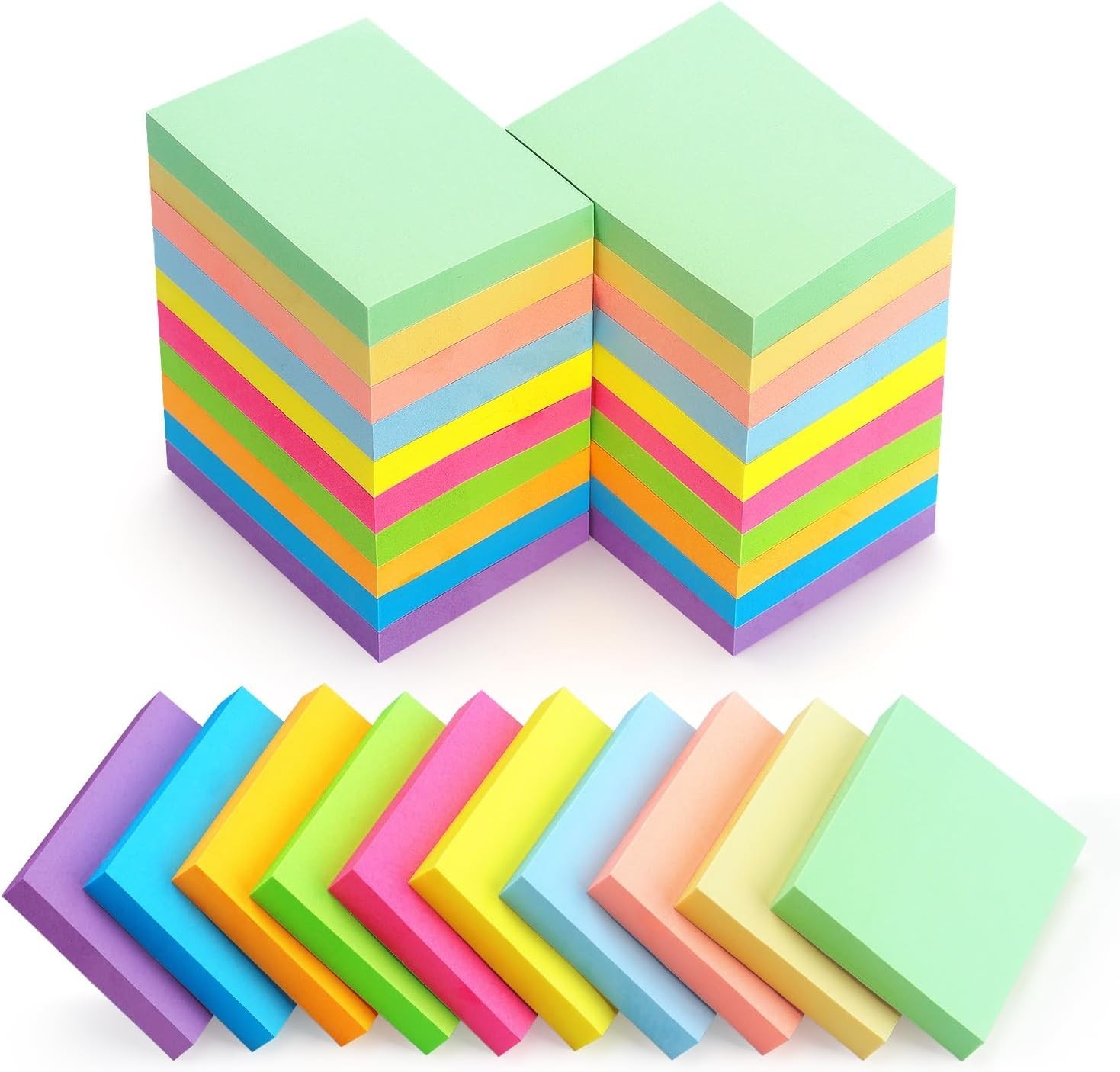 30 Packs Sticky Notes 1.5×2 Inch Self Stick Memo Pads 10 Bright Colors 60 Sheets