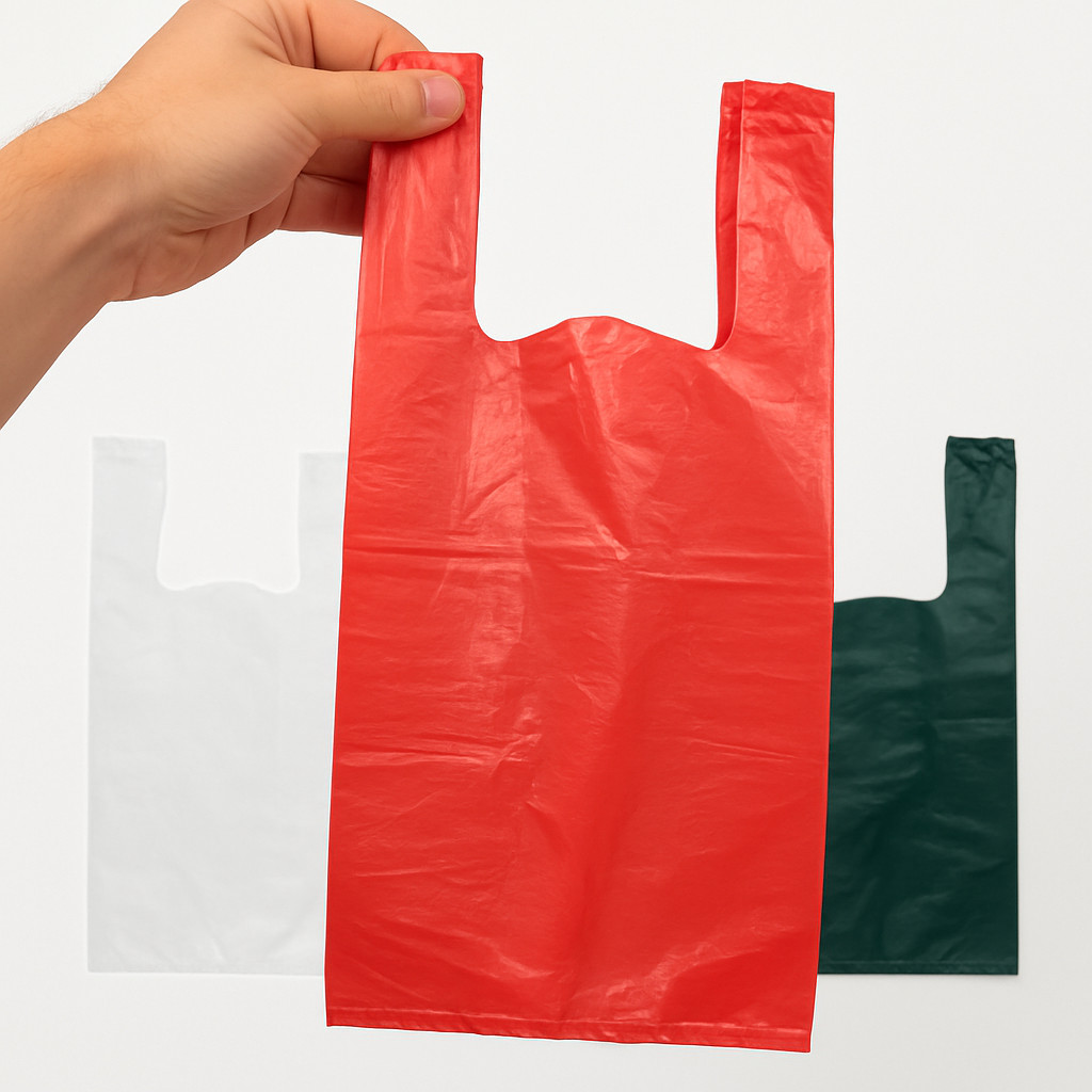 1/6 Large Red T-Shirt Bags 0.51 Mil 21×11.5×6.5 Plastic Grocery Retail Bulk