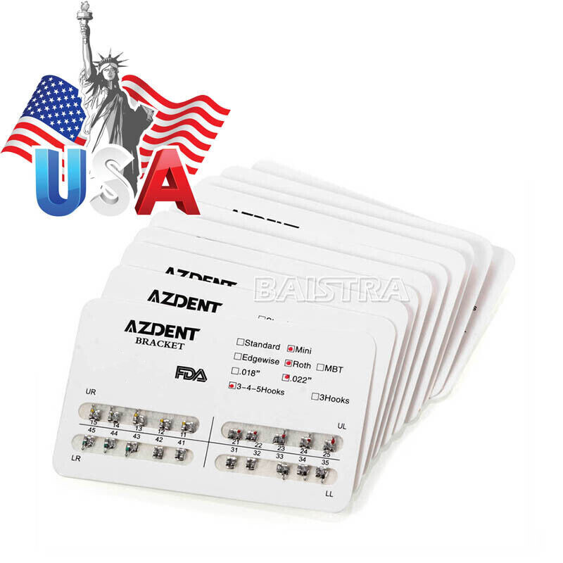 AZDENT Dental Orthodontic Bracket Braces Mini Roth .022 Hooks 3-4-5/ Hooks 3
