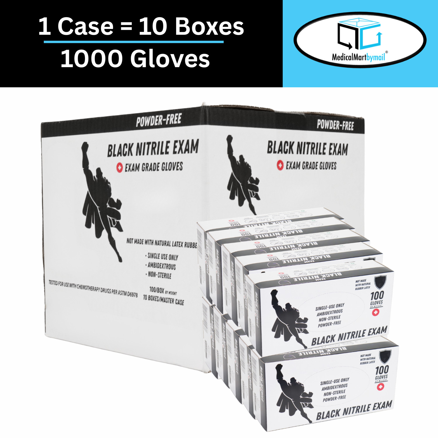 [1000 Pieces] Black Nitrile 4 Mil Gloves Powder Free, Latex Free Size: Large