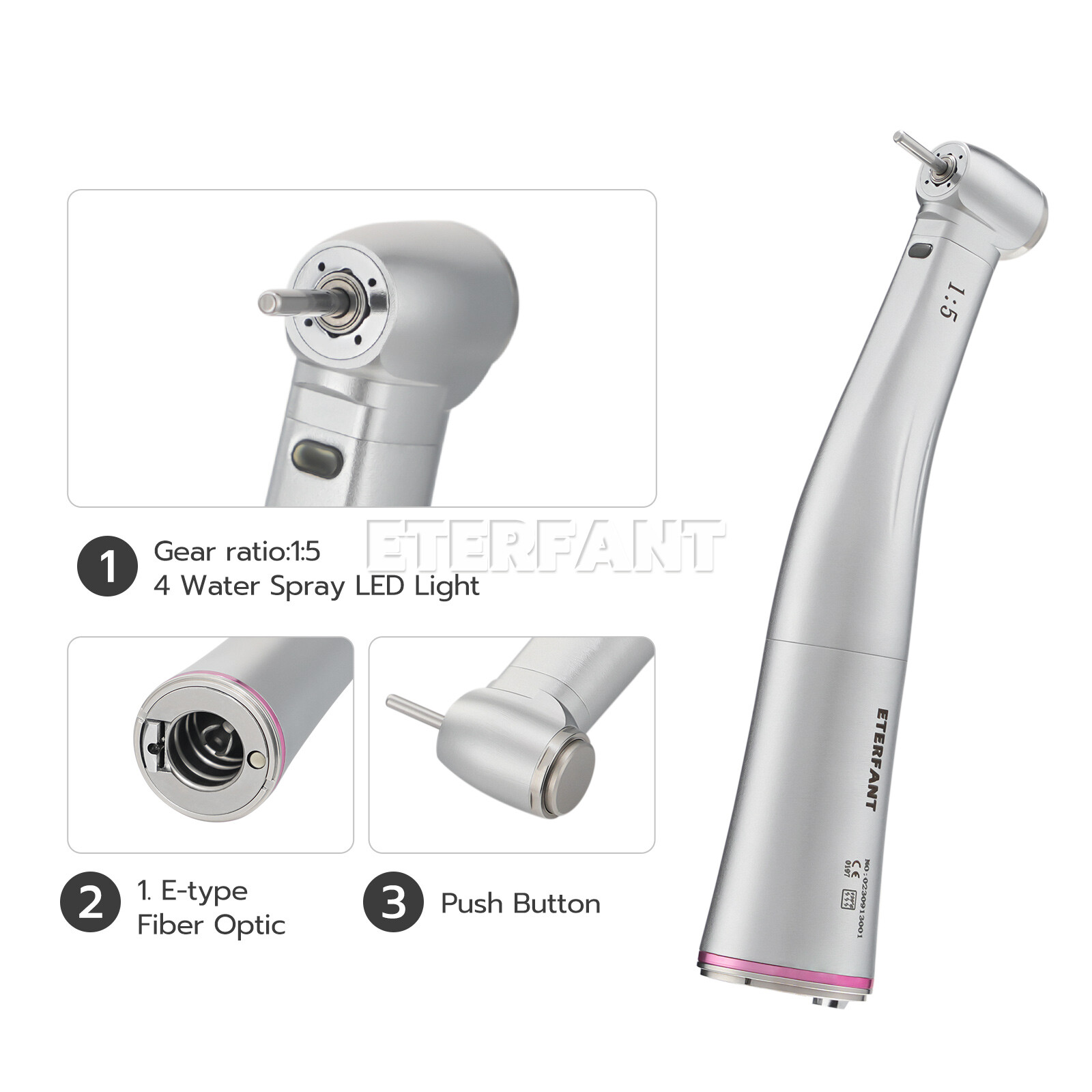 NSK Style Dental 1:1/1:5/20:1 Fiber Optic LED Increasing Contra Angle Handpiece