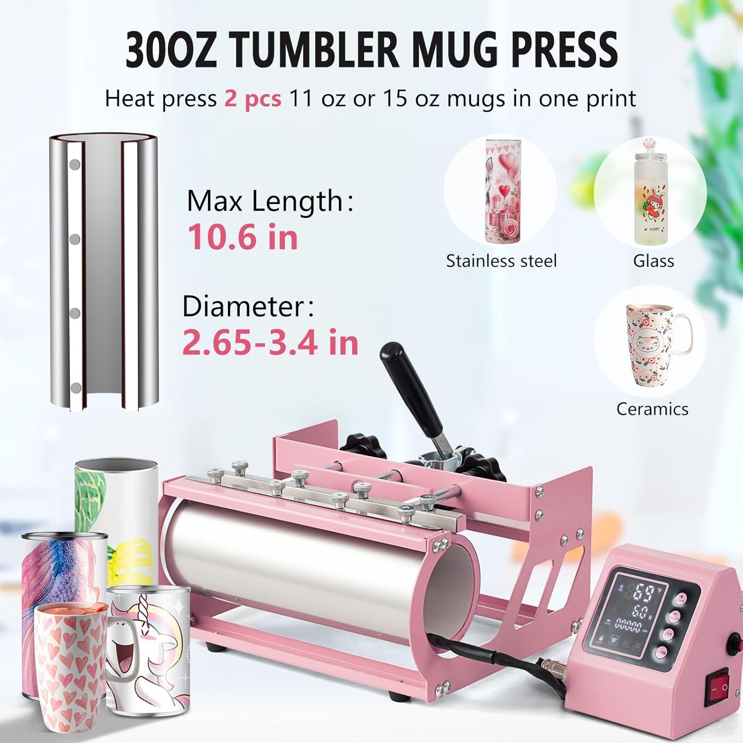 8 in 1 Heat Press Machine 12×15 in Sublimation Transfer T-shirt w/ 30OZ Tumblers