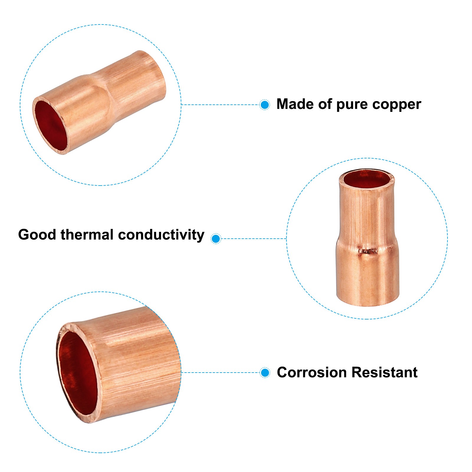 2Pack 1 1/2″ to 3/4″ ID Reducer 99.9% Pure Copper Coupling Pressure Fitting