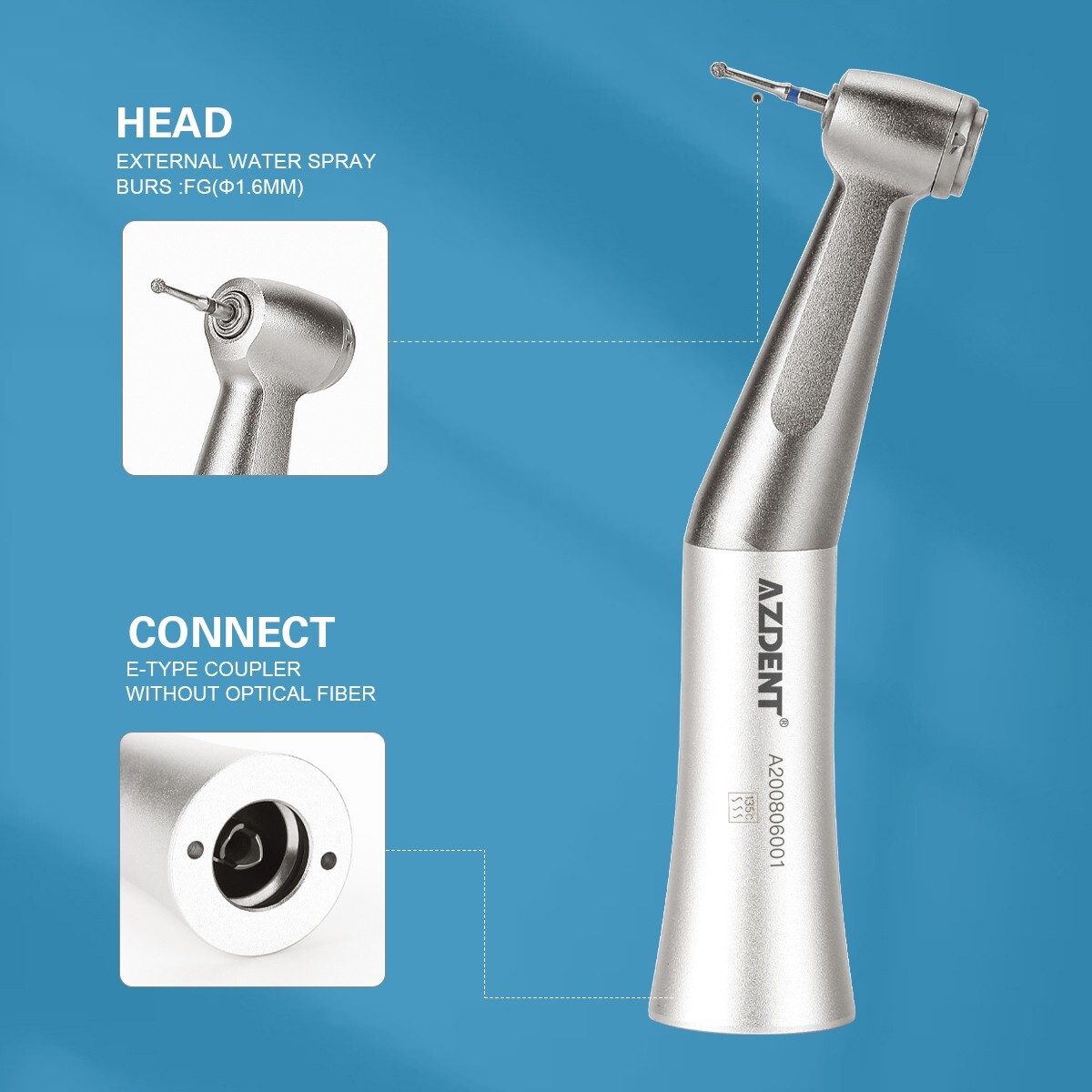 Dental 1:1 Push Button Slow Low Speed Contra Angle Handpiece fit FG 1.6mm Burs