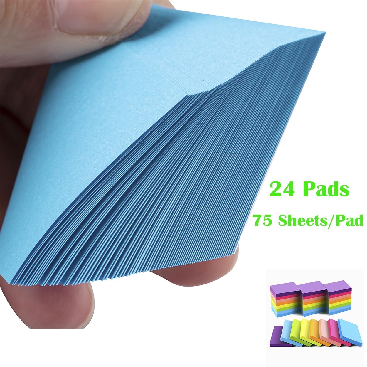 Mini Sticky Notes 1.5×2 Inch Bright Colors SelfStick Pads 24 Pack 1800 Sheets