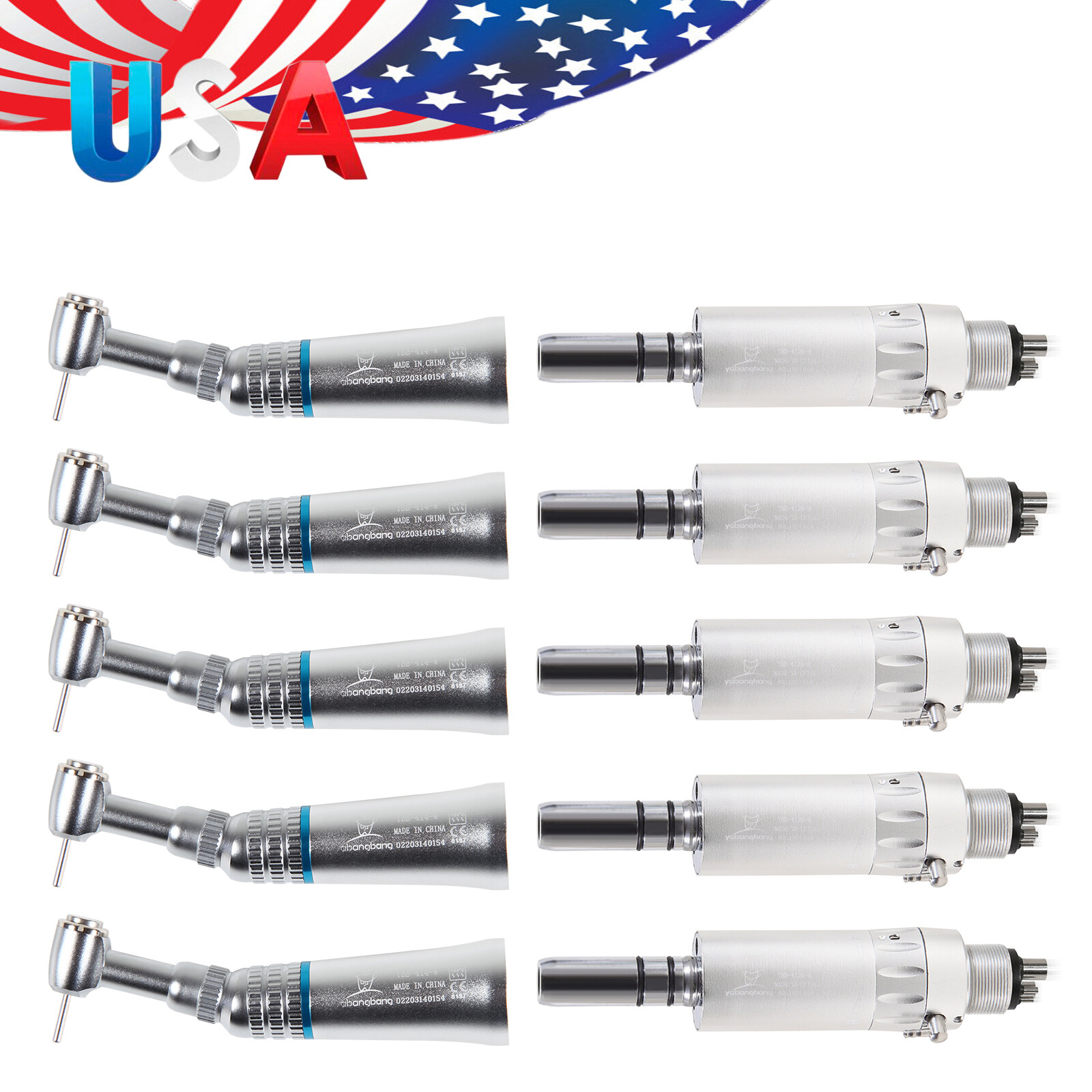 1-5Pcs Dental Low Speed Contra Angle Handpiece Fit FG 1.6mm Burs / 4H Air Motor