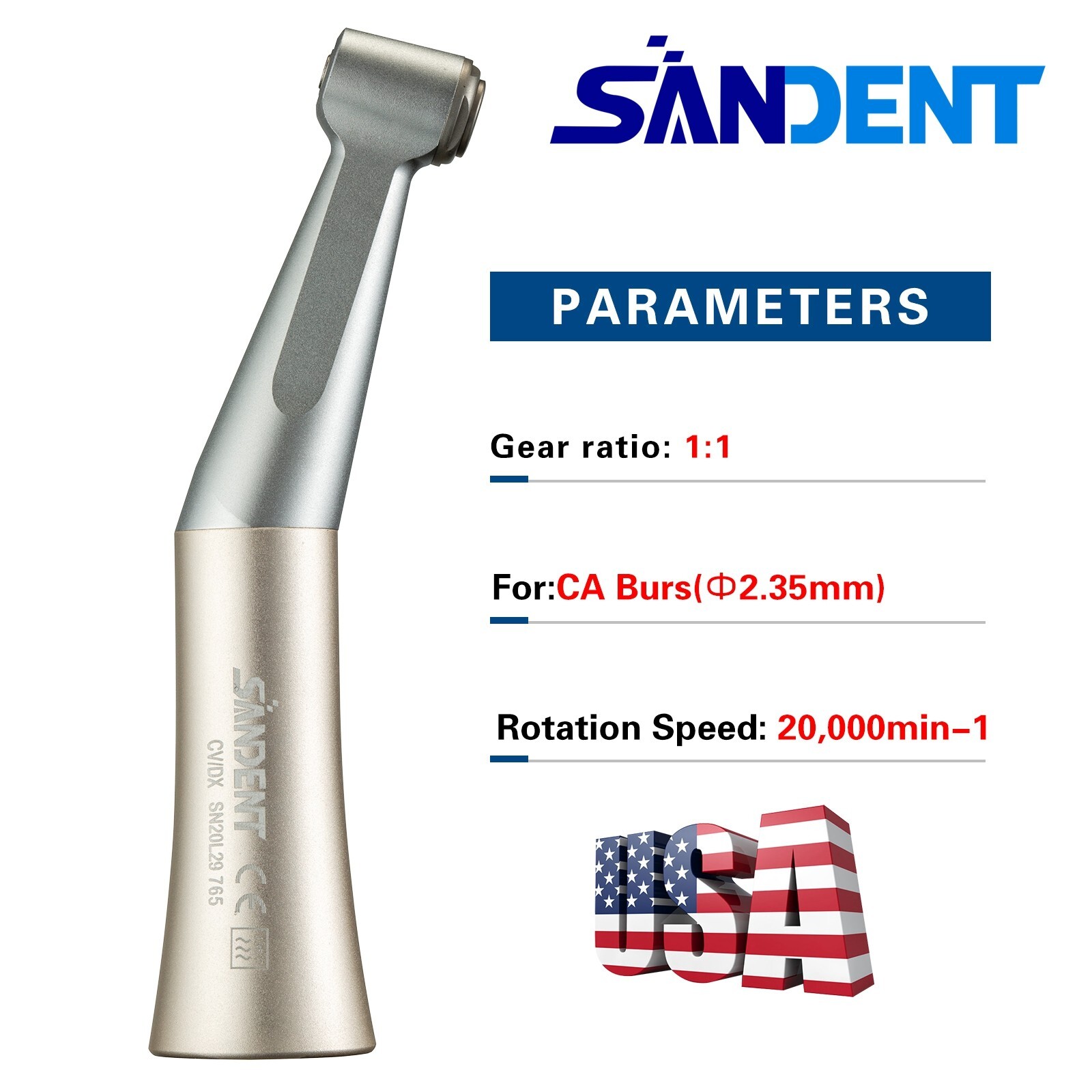 Dental Slow Low Speed Contra Angle Handpiece E-Type Push Button Head 1:1 ST