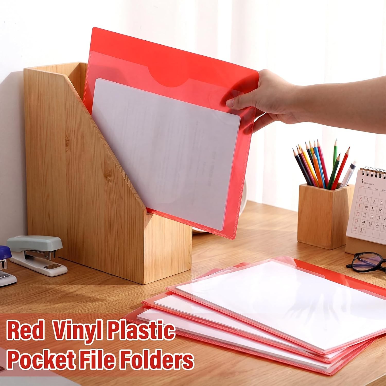 25 Pack Heavy Duty Vinyl Plastic Folders with Clear Front Pocket File Jackets,