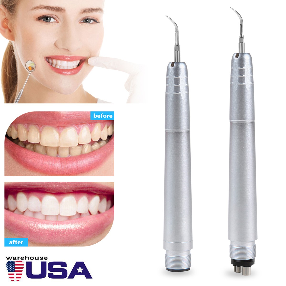 Dental Ultrasonic Air Perio Scaler Handpiece Hygienist 2/4Hole W/ 3 Scaling Tips