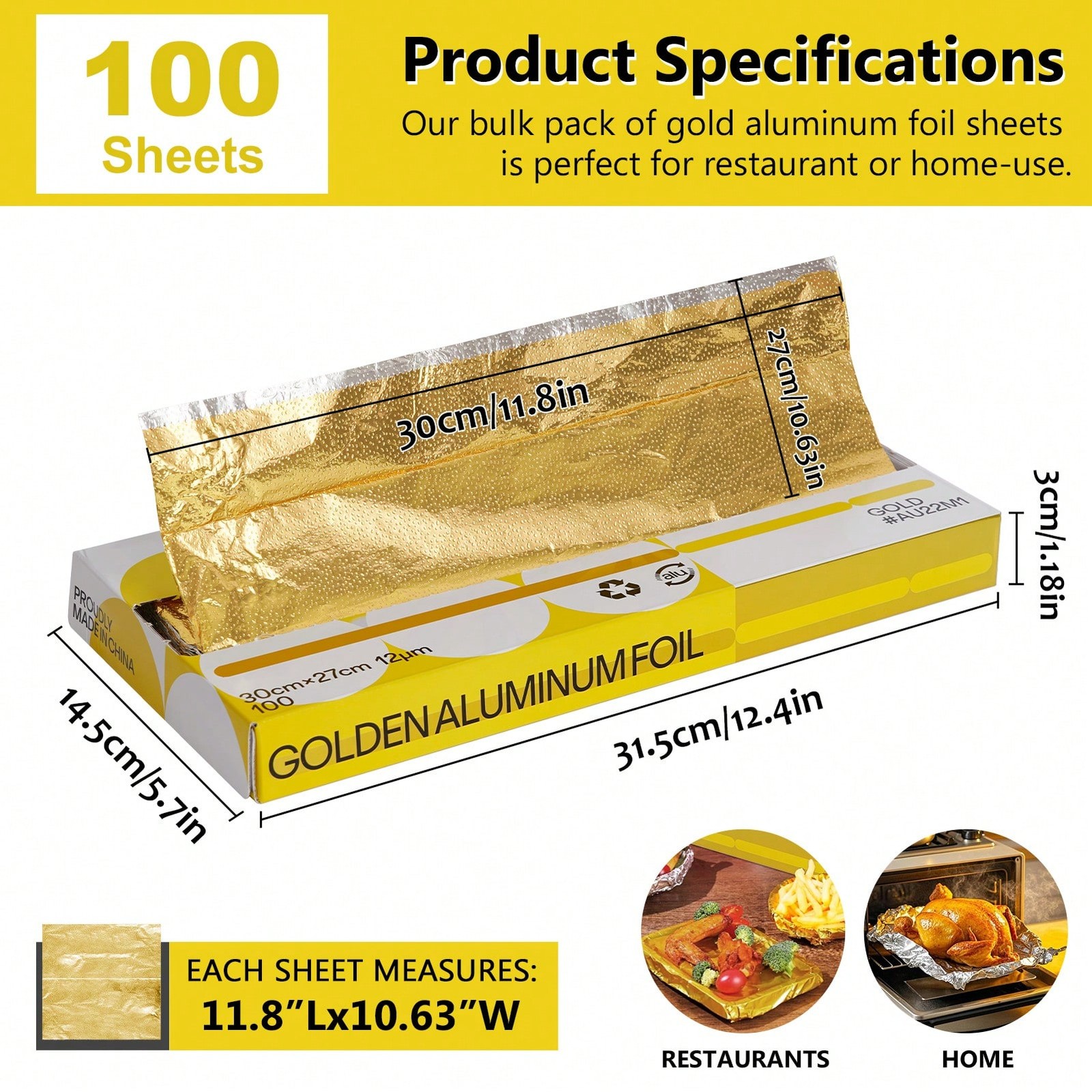 100 Count Premium Pop-Up Gold Foil Sheets Interfolded Precut Greaseproof