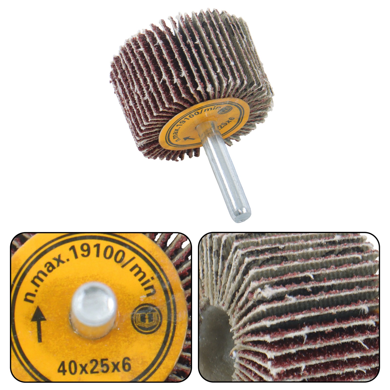 Aluminum Oxide Shank Mounted Flap Wheels, 1-1/2″ x 1″ x 1/4″, 60 Grit – 5 Pack