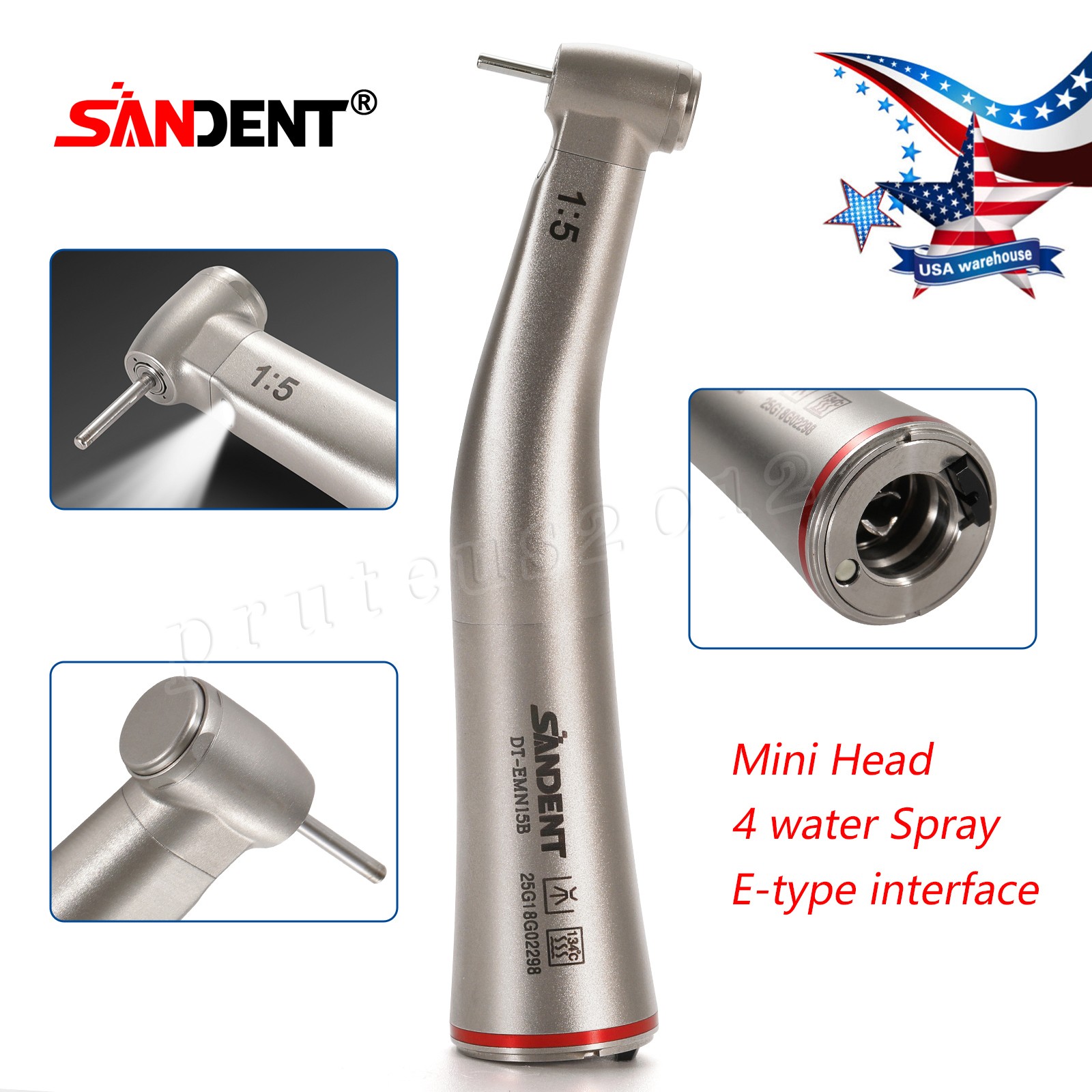 SANDENT 1:5 Contra Angle Electric Dental Handpiece Fiber Optic Mini Head DT-EM