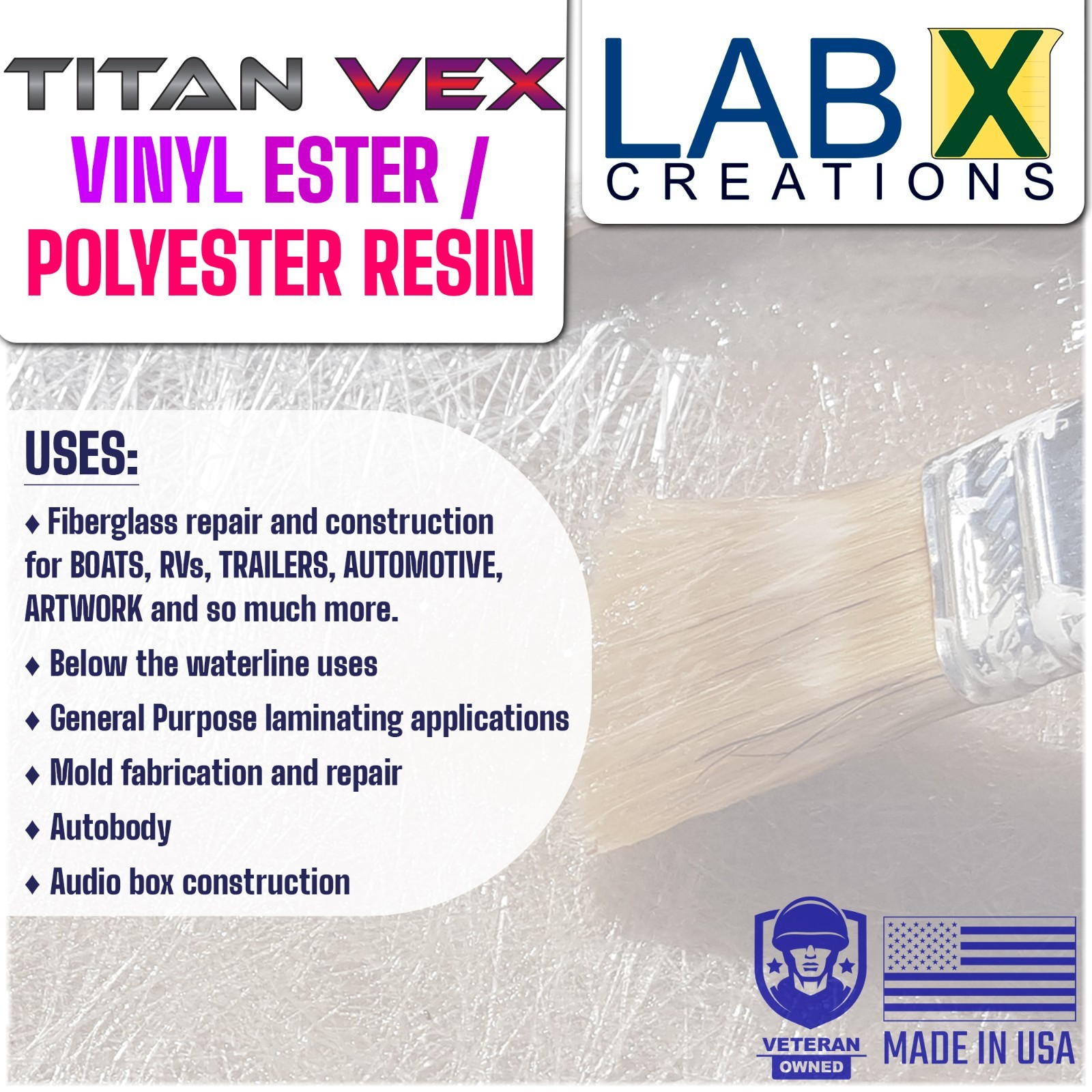 TITAN VEX -5 Gal Vinyl Ester/Polyester RESIN Blend +MEKP (Laminating fiberglass)