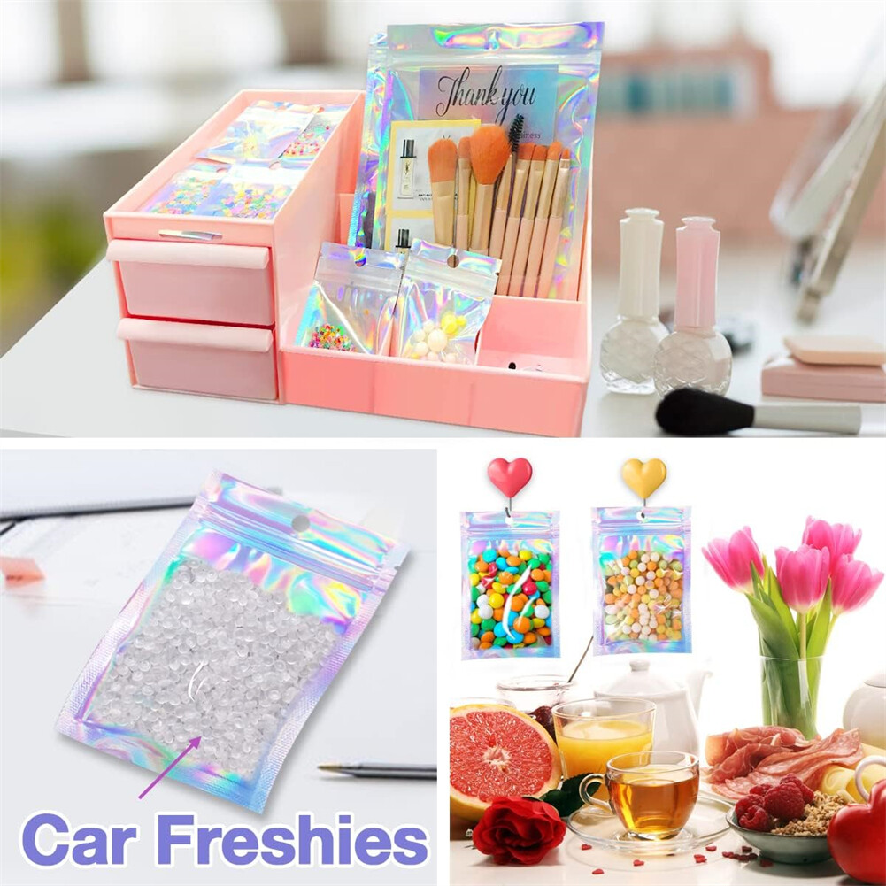 100/200 PCS Holographic Mylar Foil Bag Resealable Ziplock Pouch Packaging Clear