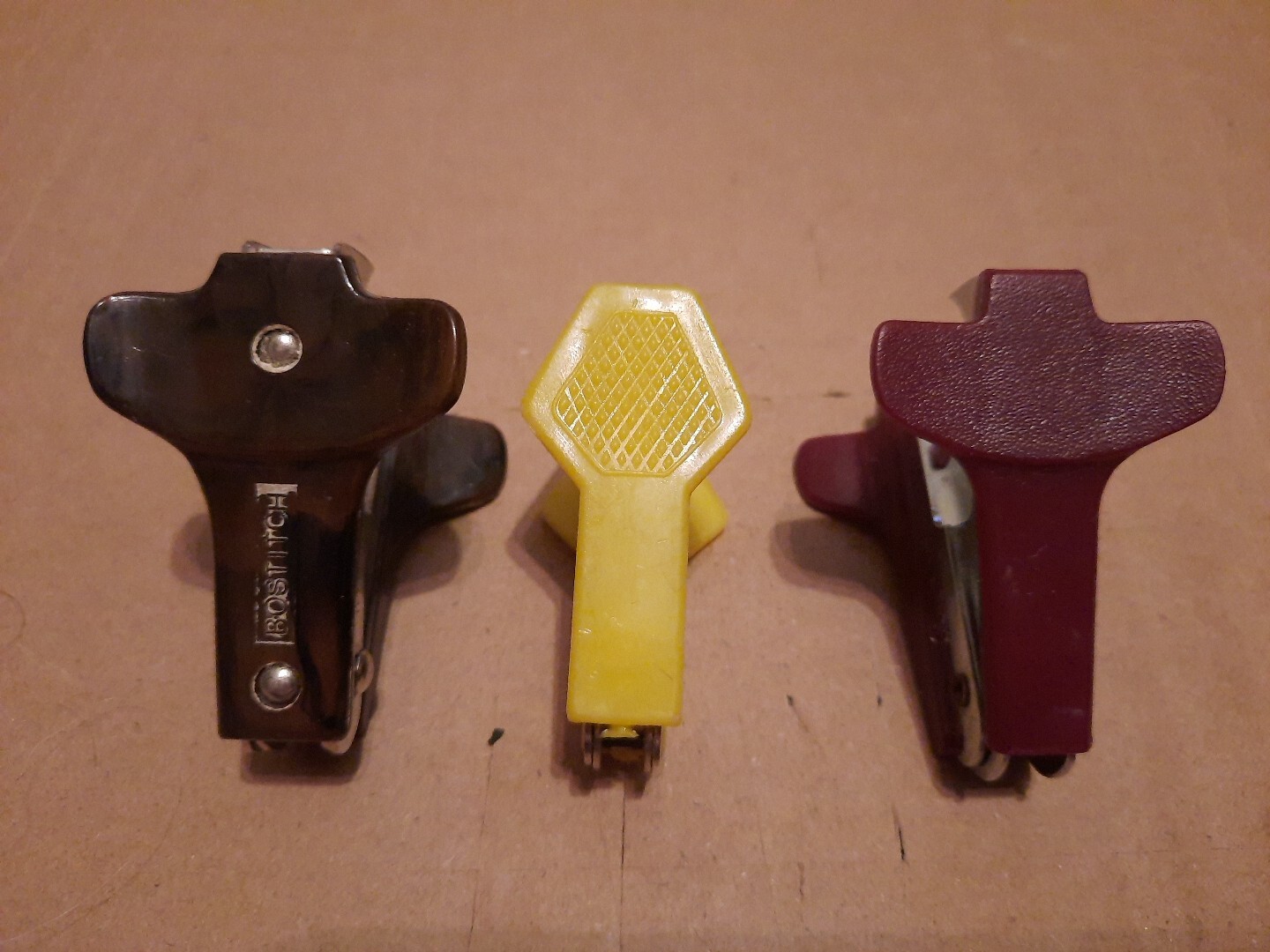 Three Vintage Staple Pullers 1 Bostitch Hong Kong, 1 Taiwan “Yellow” , 1 China