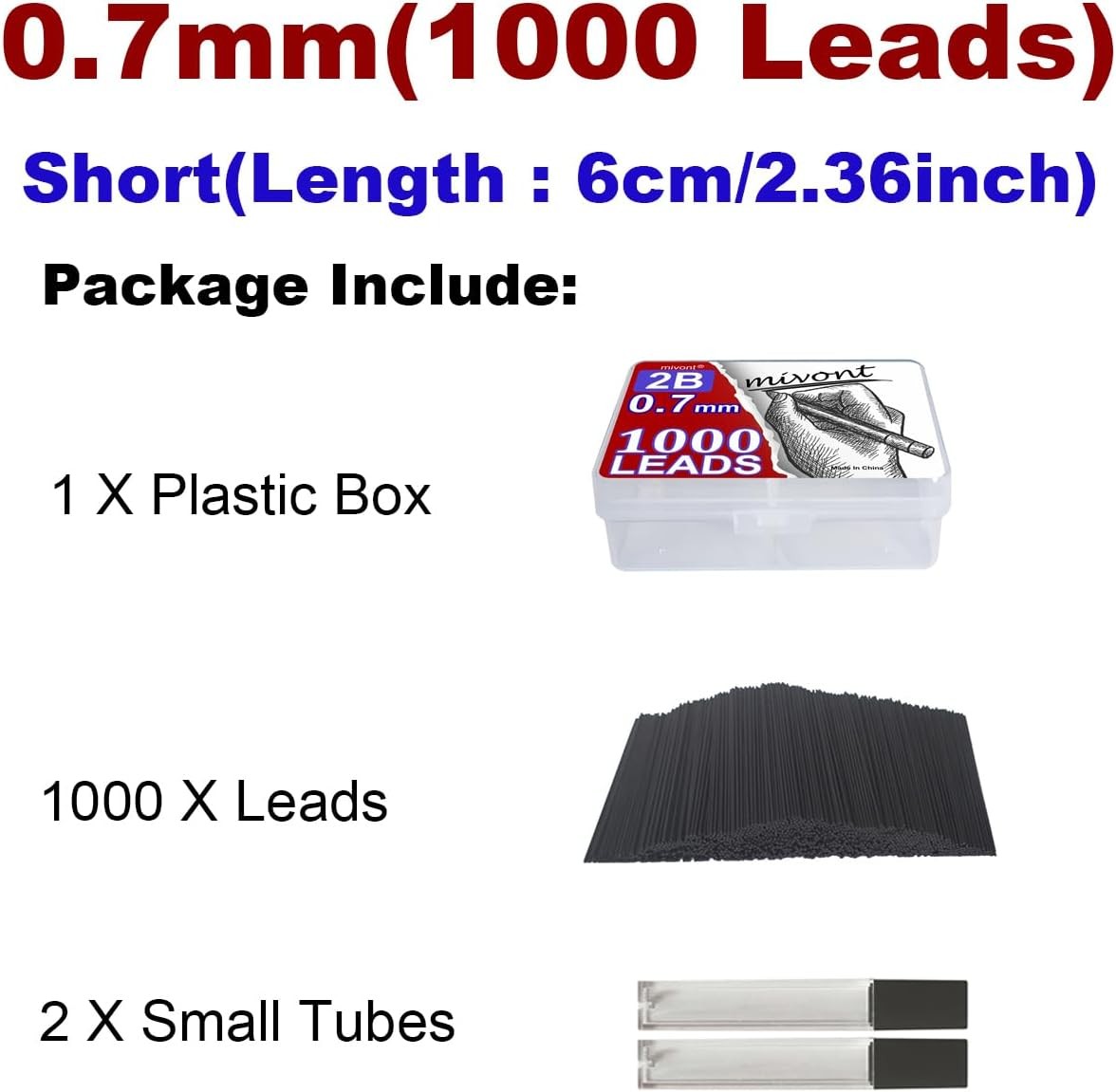 1000 Pieces 0.7mm Lead Refills Graphite Mechanical Pencil Lead – Strong 2B,