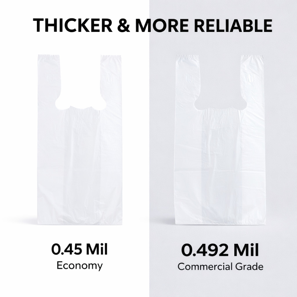 1/6 Large White T-Shirt Shopping Grocery Bags 21×6.5×11.5 0.492 Mil Bulk