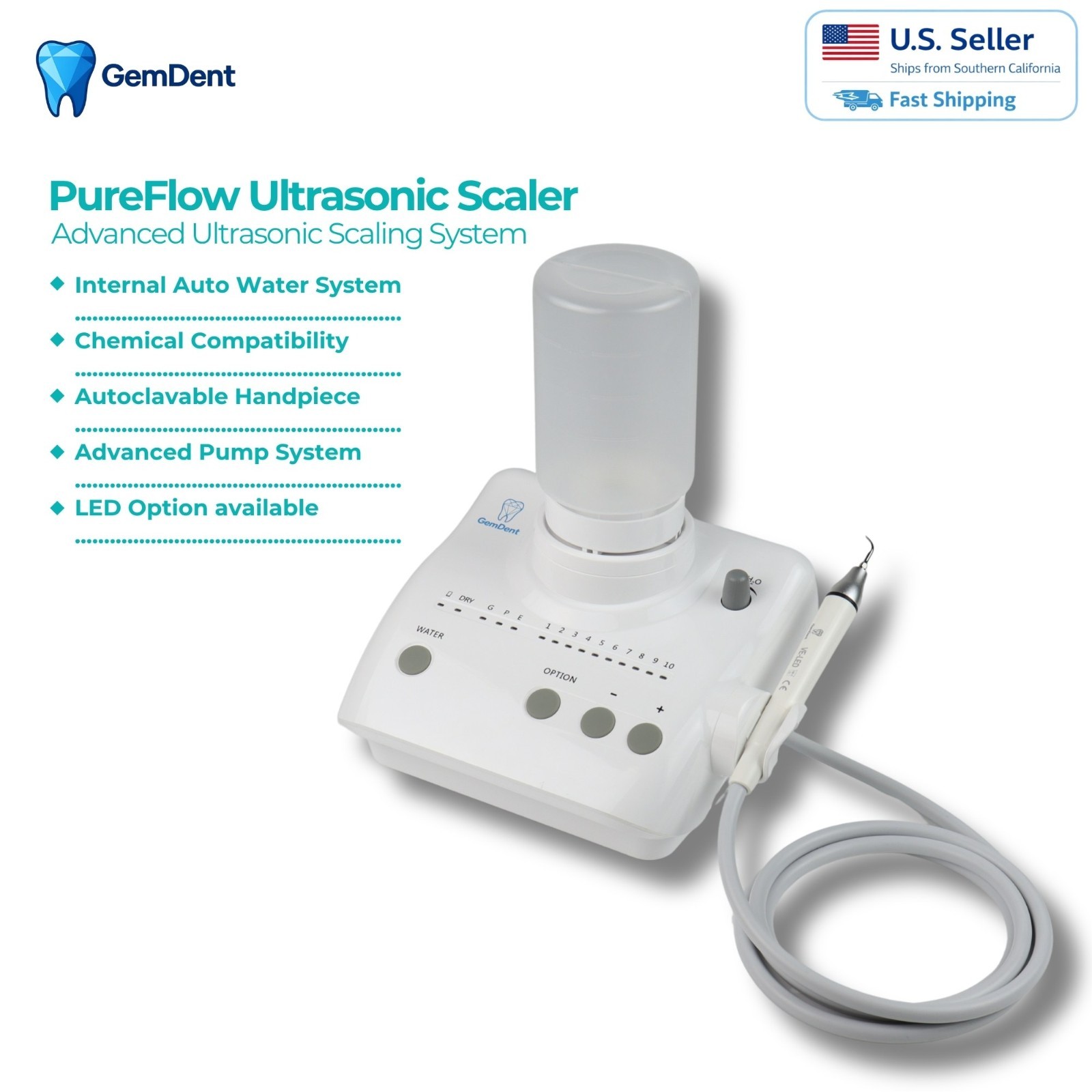 GemDent Ultrasonic Piezo Scaler EMS Compatible LED Dental Cavitron Unit