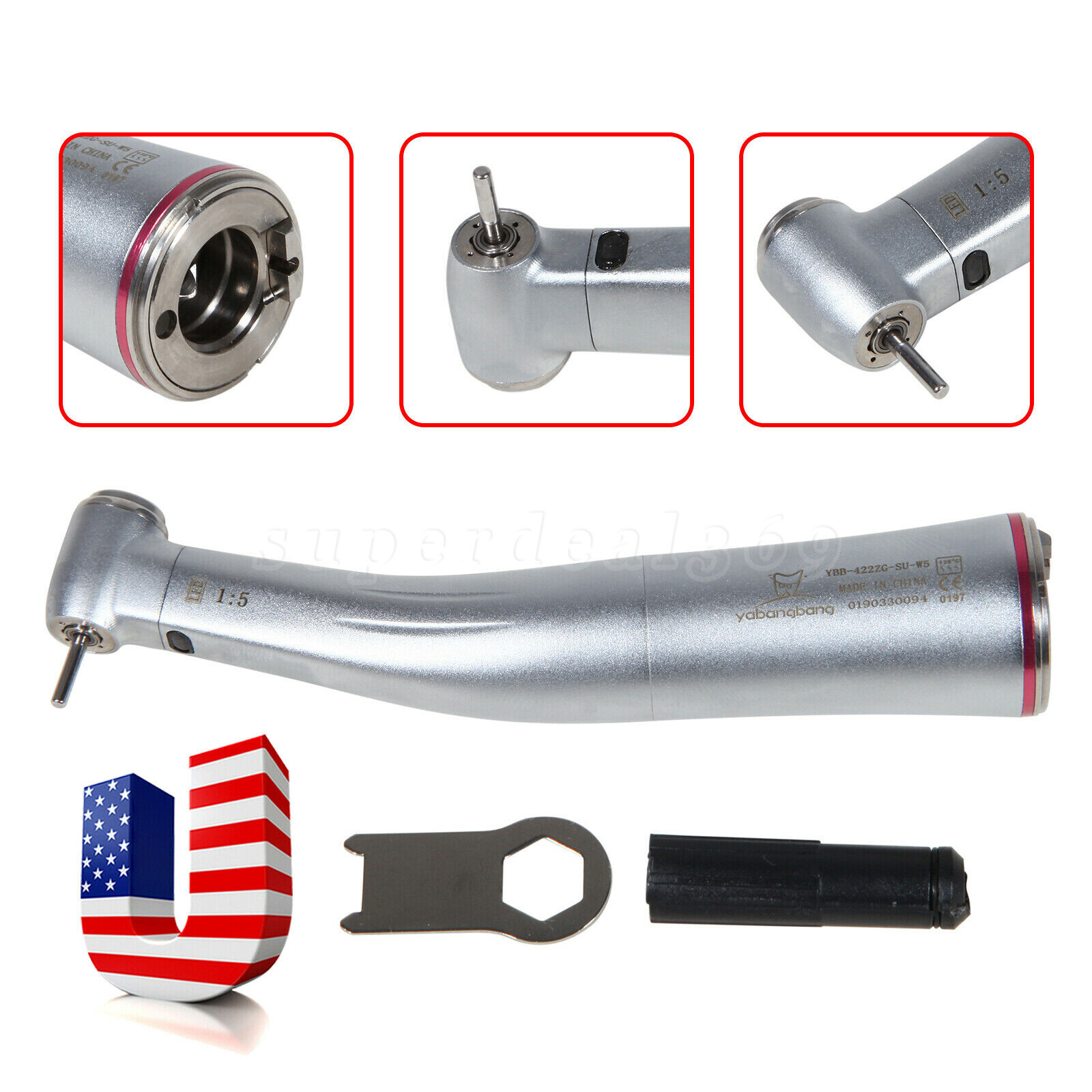 NSK Style Dental 1:5 Increasing LED Contra Angle Handpiece Push Button YBB-W5